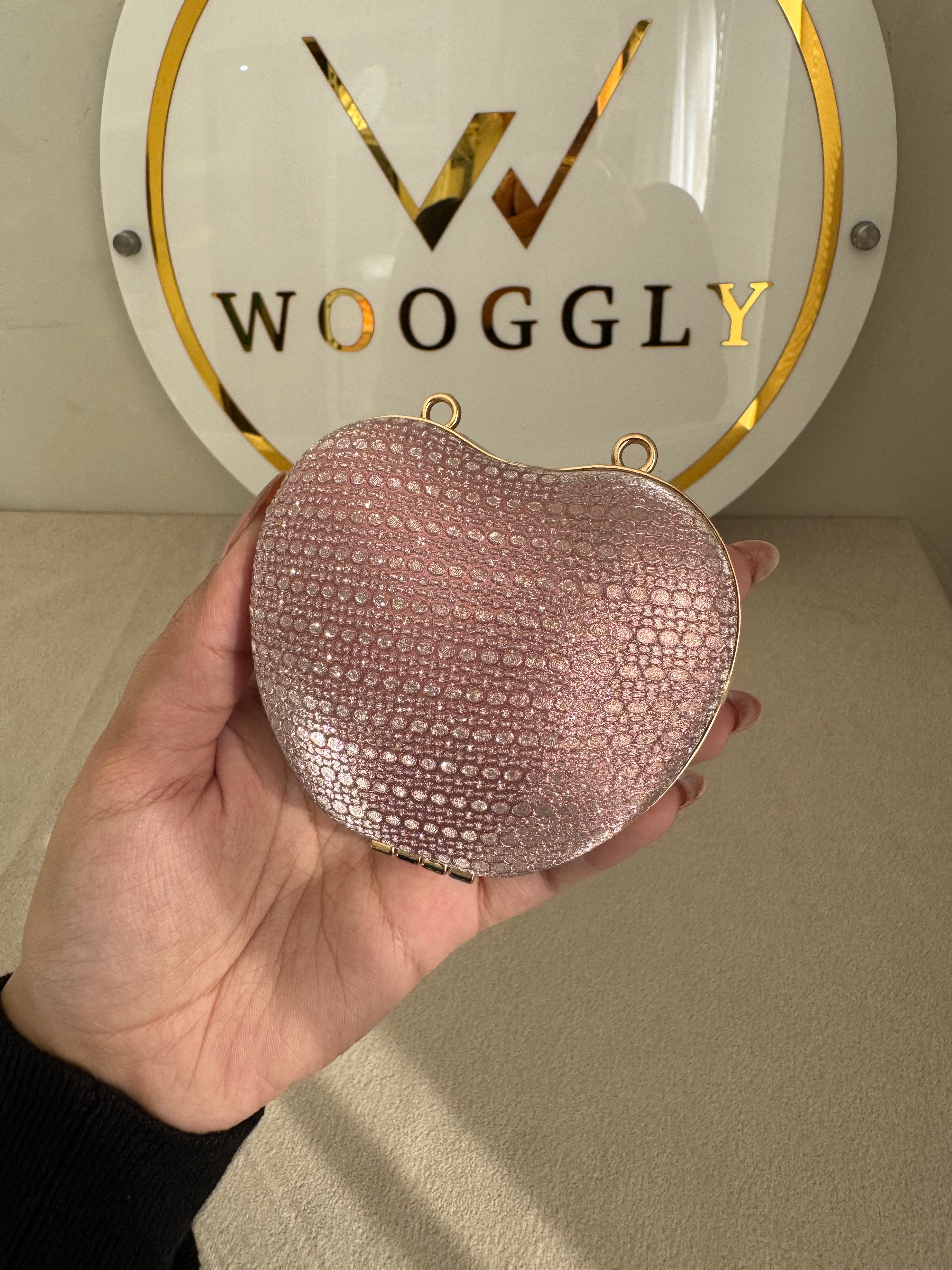 Apple Shimmer Clutch with Chain - Mini Pink