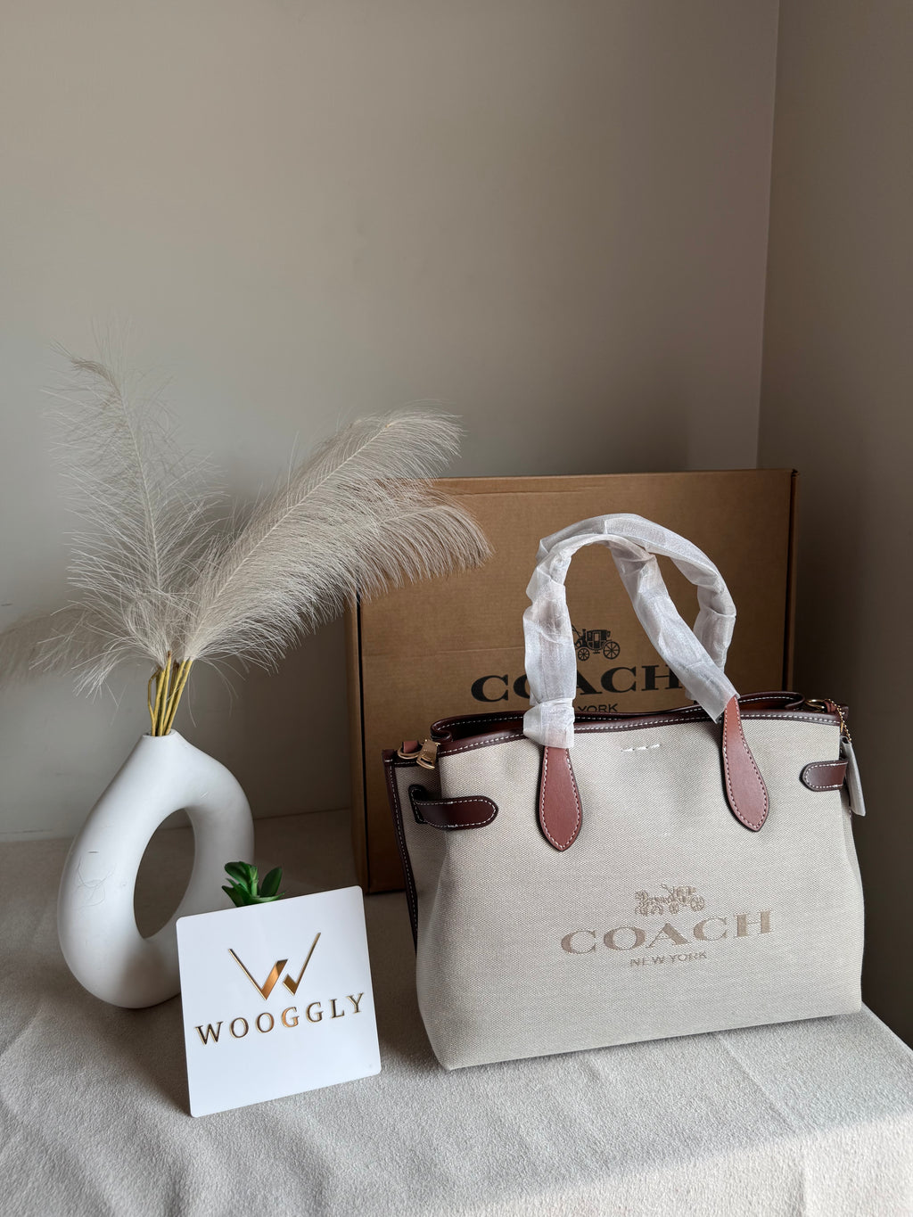 COACH PREMIUM Hand Bag (Brown Jute) BOX PACKING