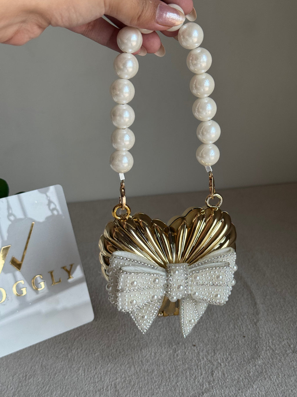 Blush Bow Heart Clutch (Gold)