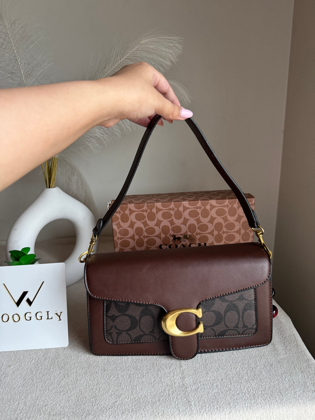 COACH TABBY Burgandy With Grey Good Quality -  BOX PACKING