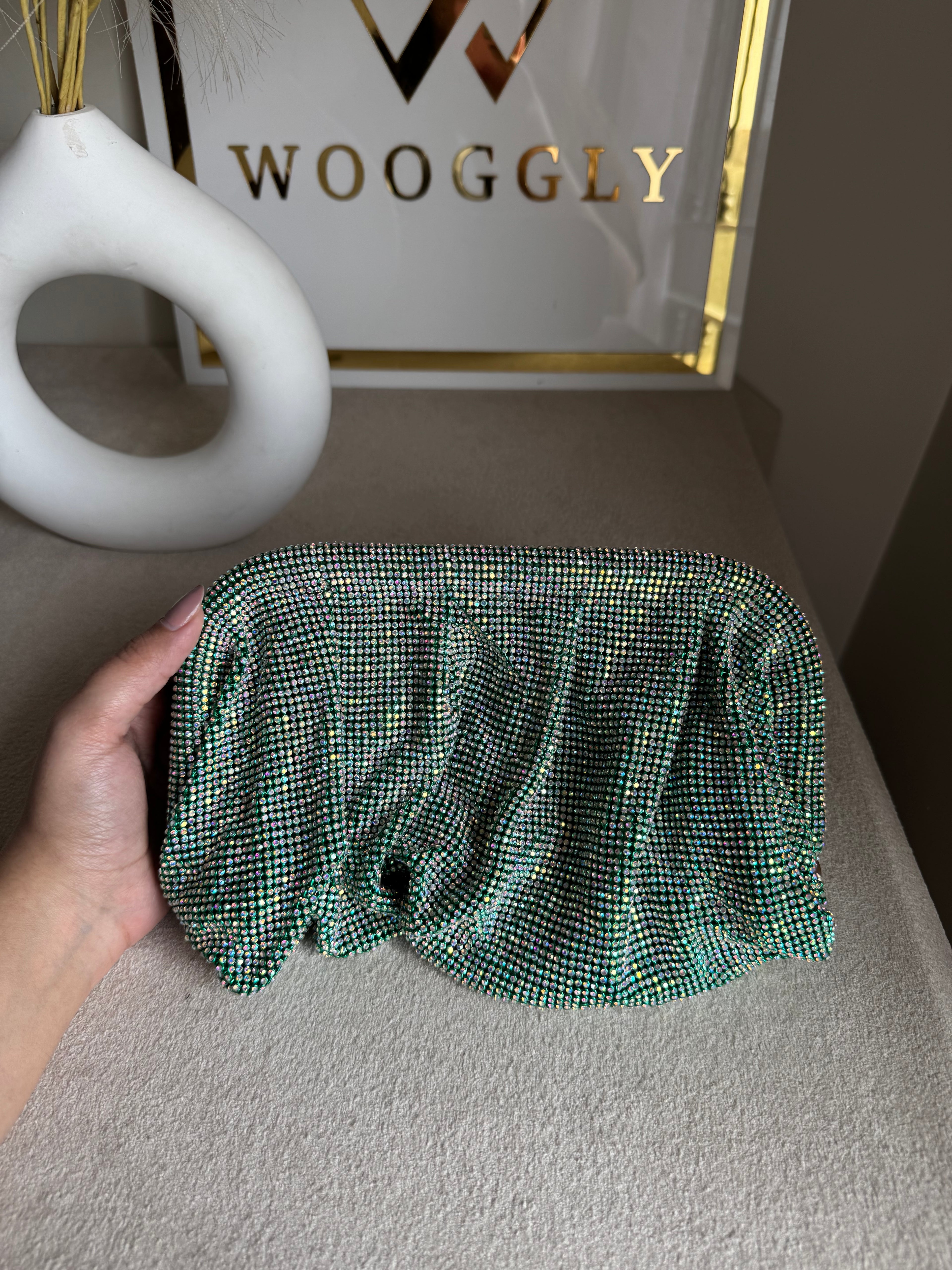 Viral High Quality Rhinestone Clutch with Chain - Aqua Royale