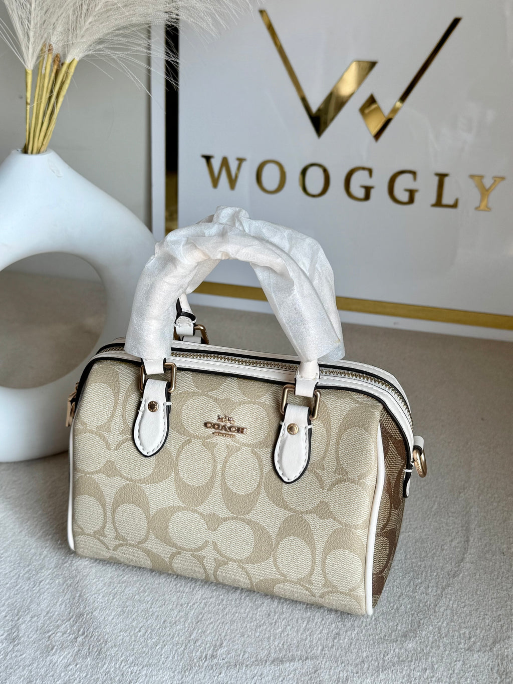 COACH Mini Duffle Bag PREMIUM with Long Strap (Signature Beige) - BOX PACKING