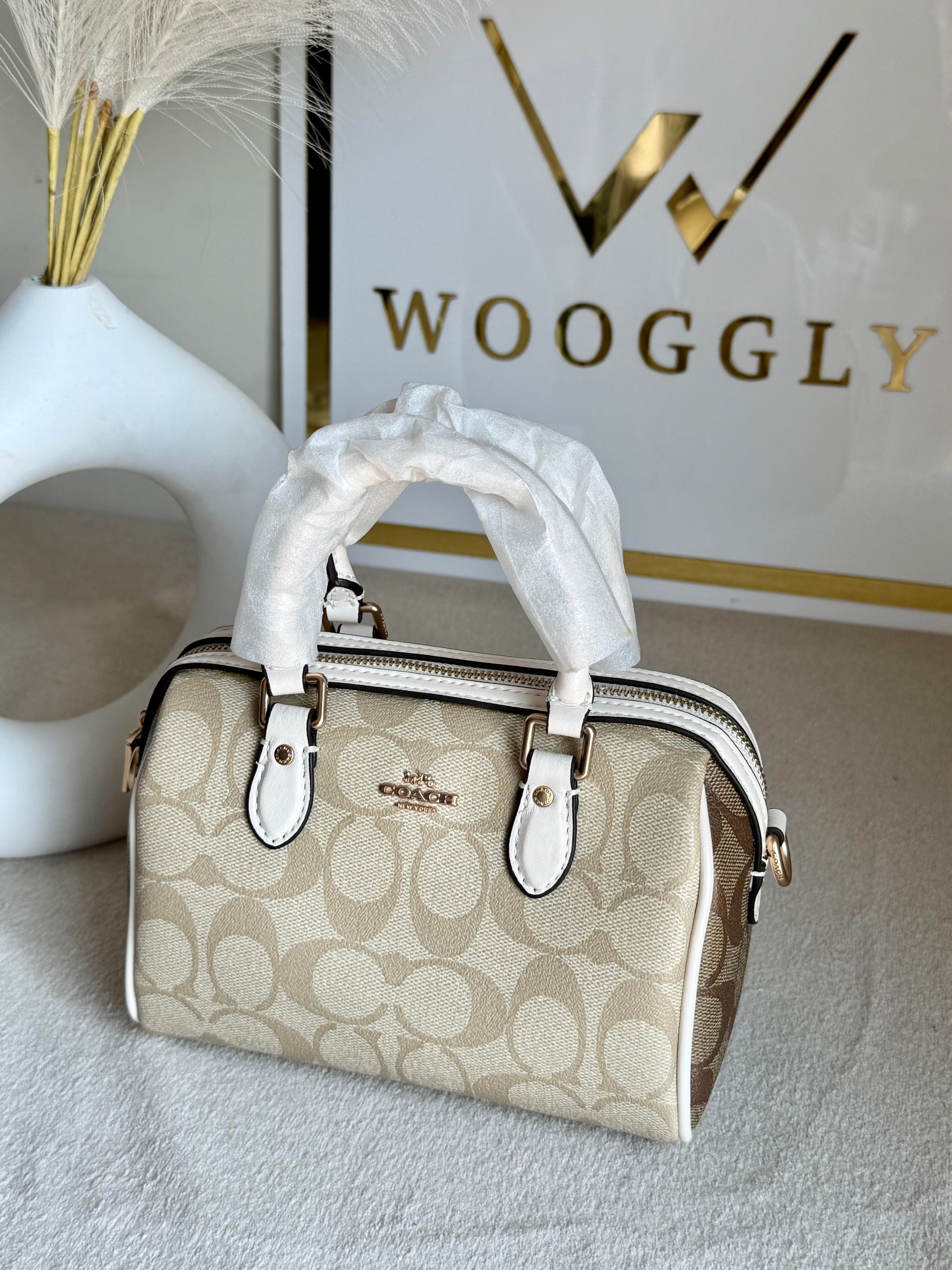COACH Mini Duffle Bag PREMIUM with Long Strap (Signature Beige) - BOX PACKING