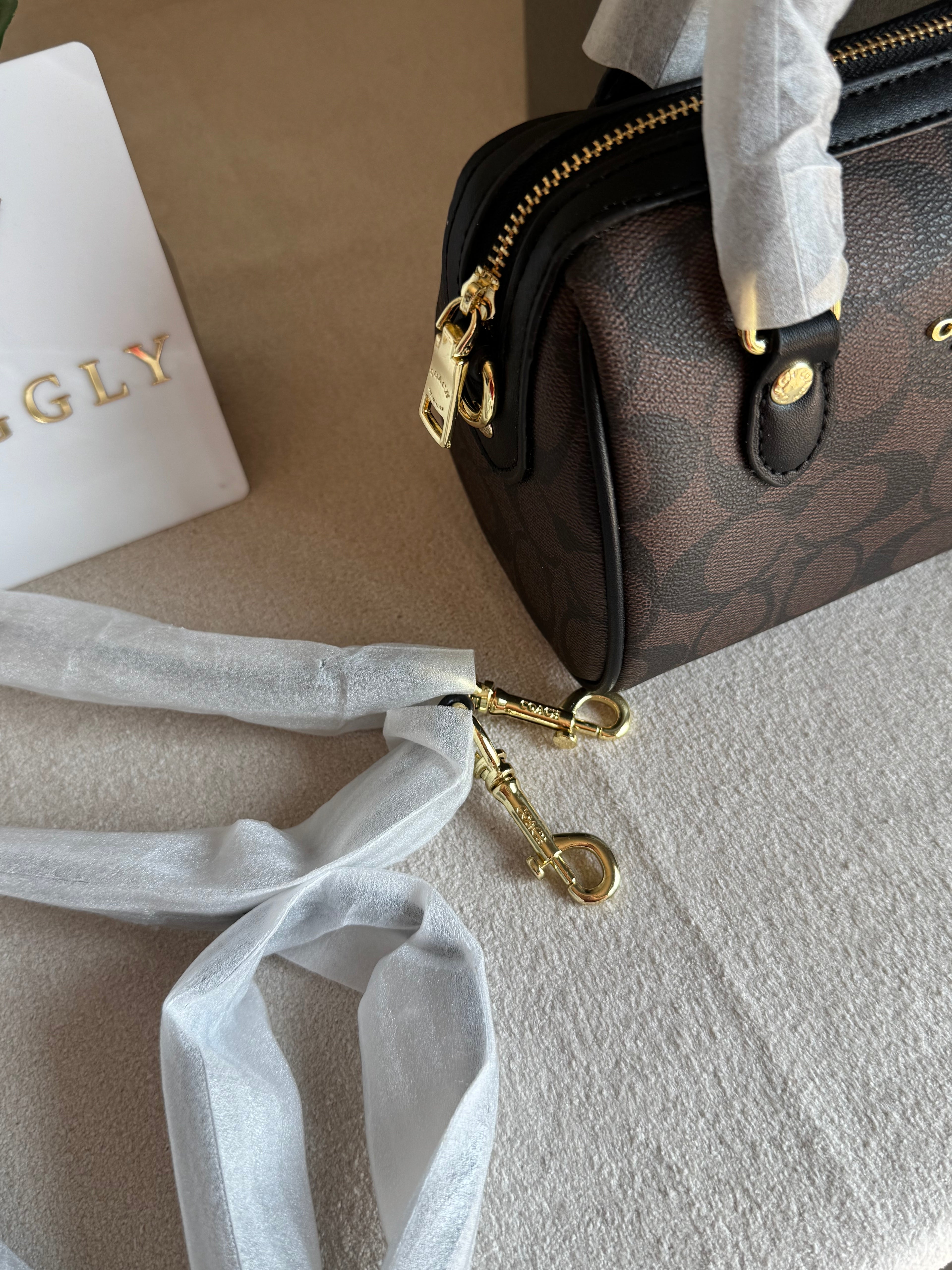 COACH Mini Duffle Bag PREMIUM with Long Strap Signature Brown - BOX PACKING