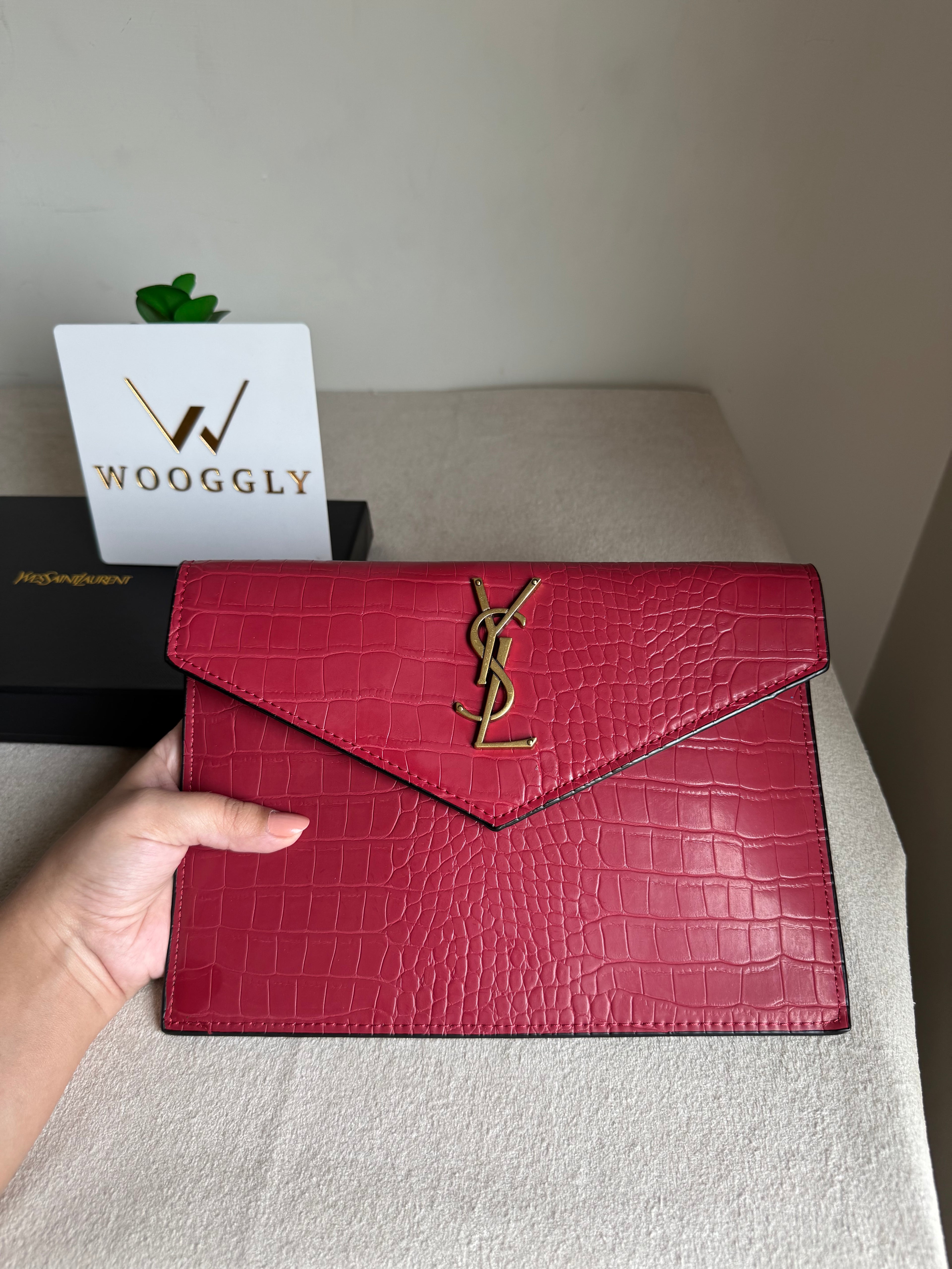 Premium Quality YSL Pouch with Box Packing - Maroon