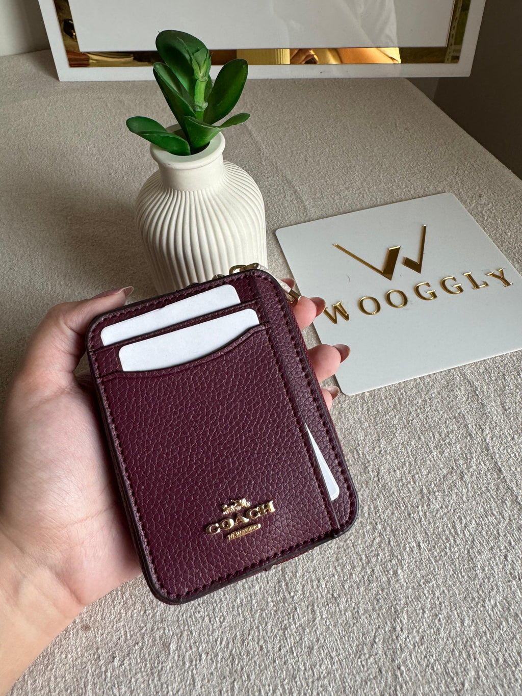 Coach Zip Card Case - Burgandy