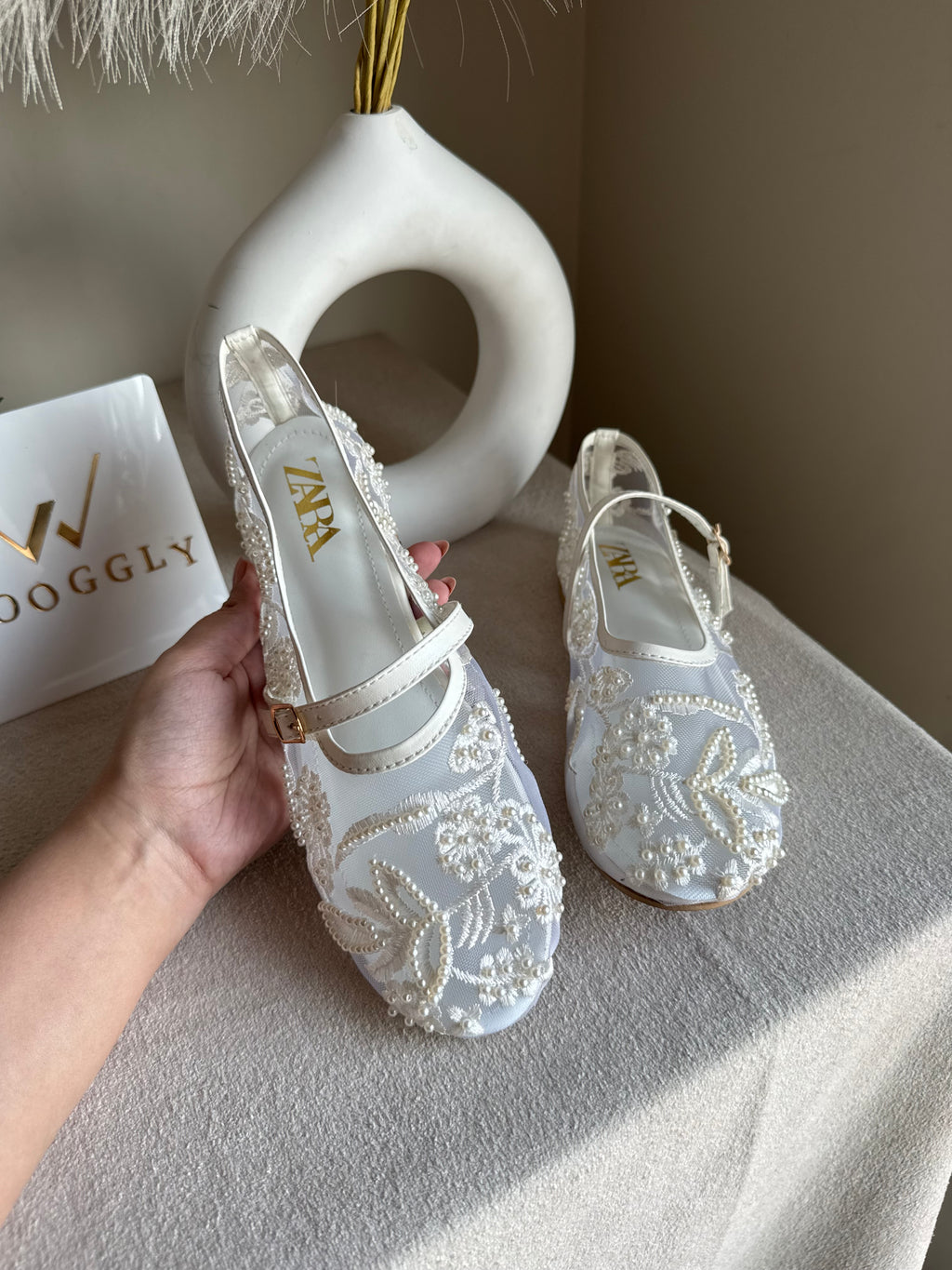 Zara Embroided Net Pumps - White