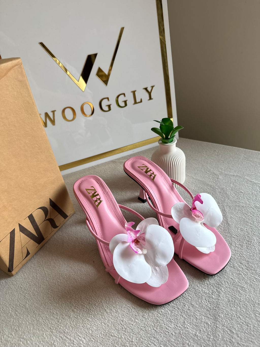 Zara Flower Heels BABY PINK - with Brand Box