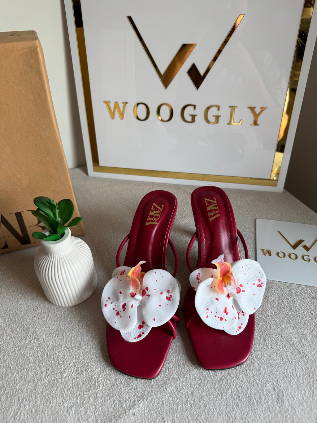 Zara Flower Heels MAROON - with Brand Box