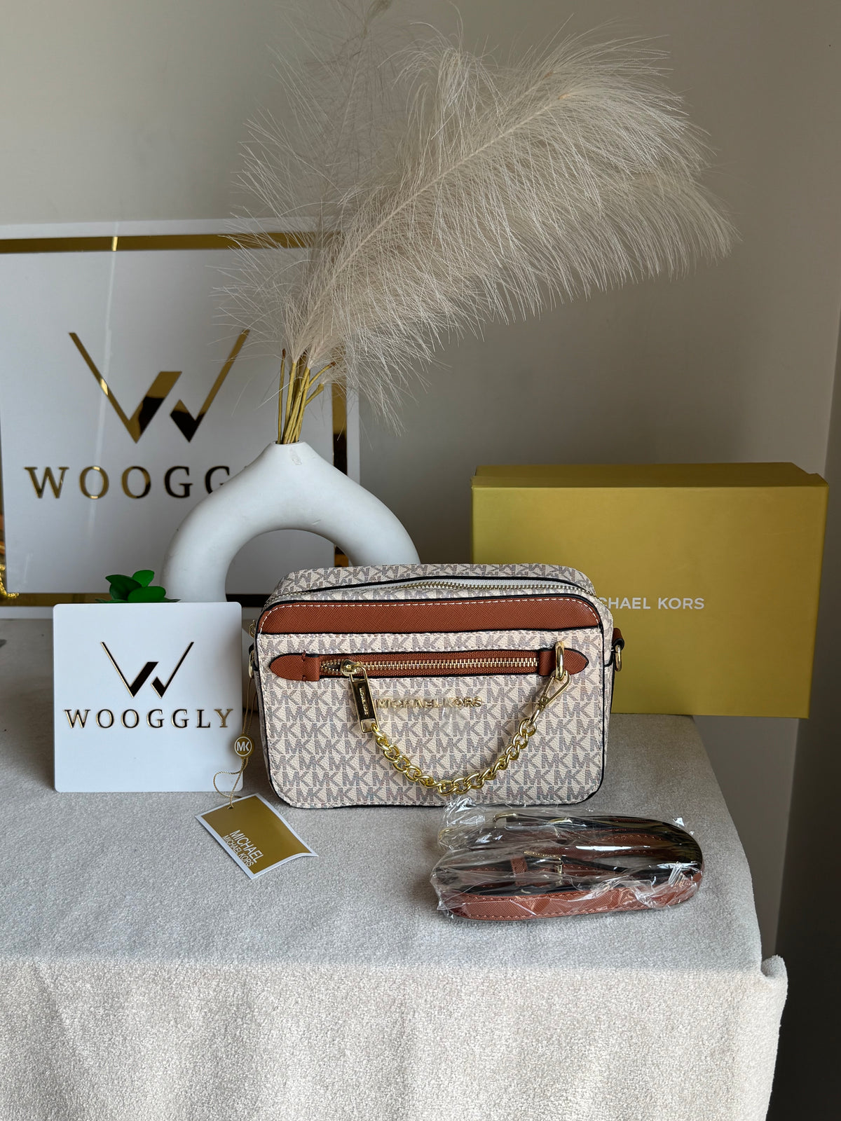 Premium MK Crossbody Bag with PROPER PACKING Cream