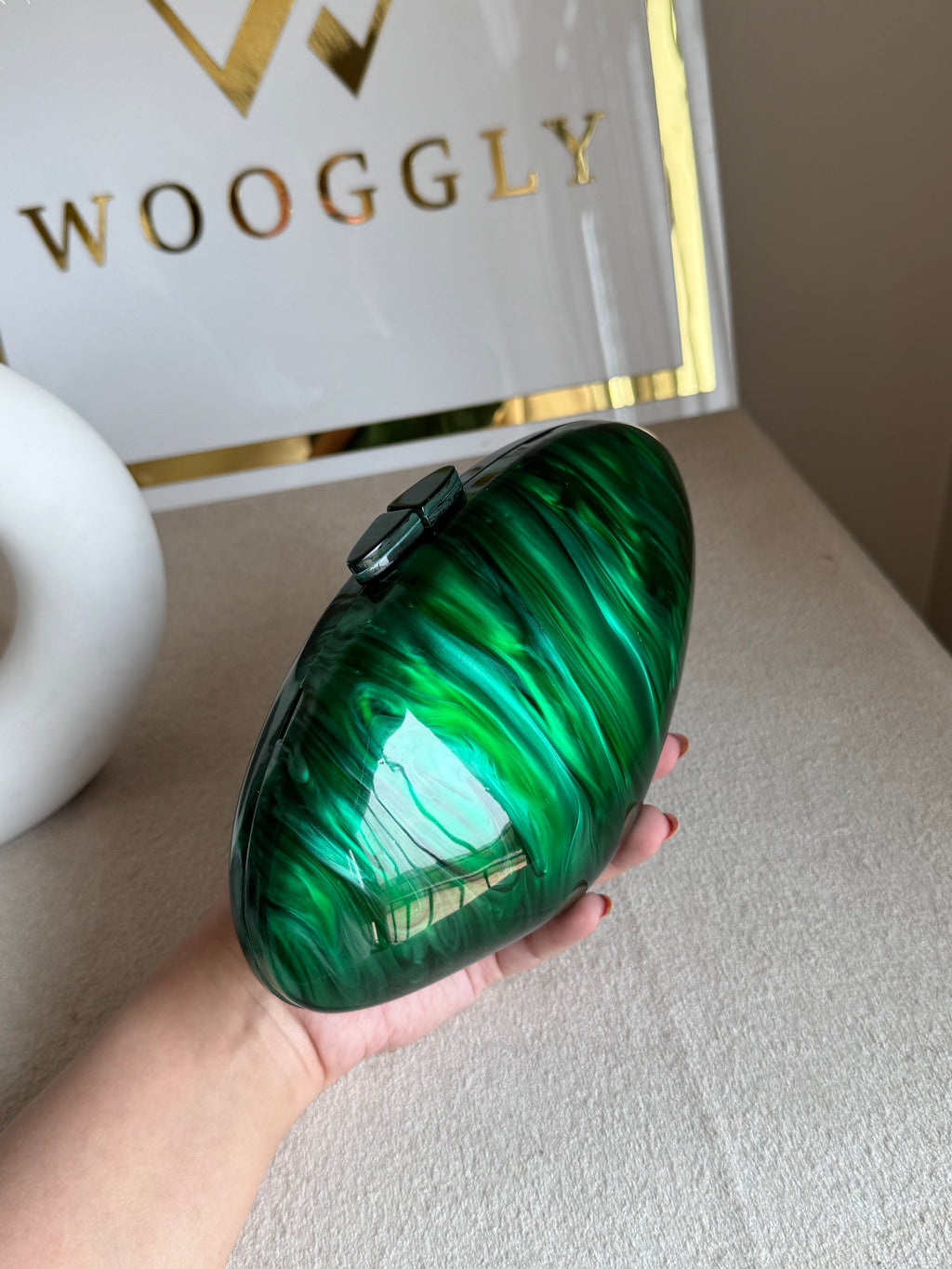 Marble Acrylic Clutch - Emerald Green