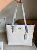 EXTREMELY PREMIUM COACH Mollie Tote Bag - Signature White & Lilac (BOX PACKING)