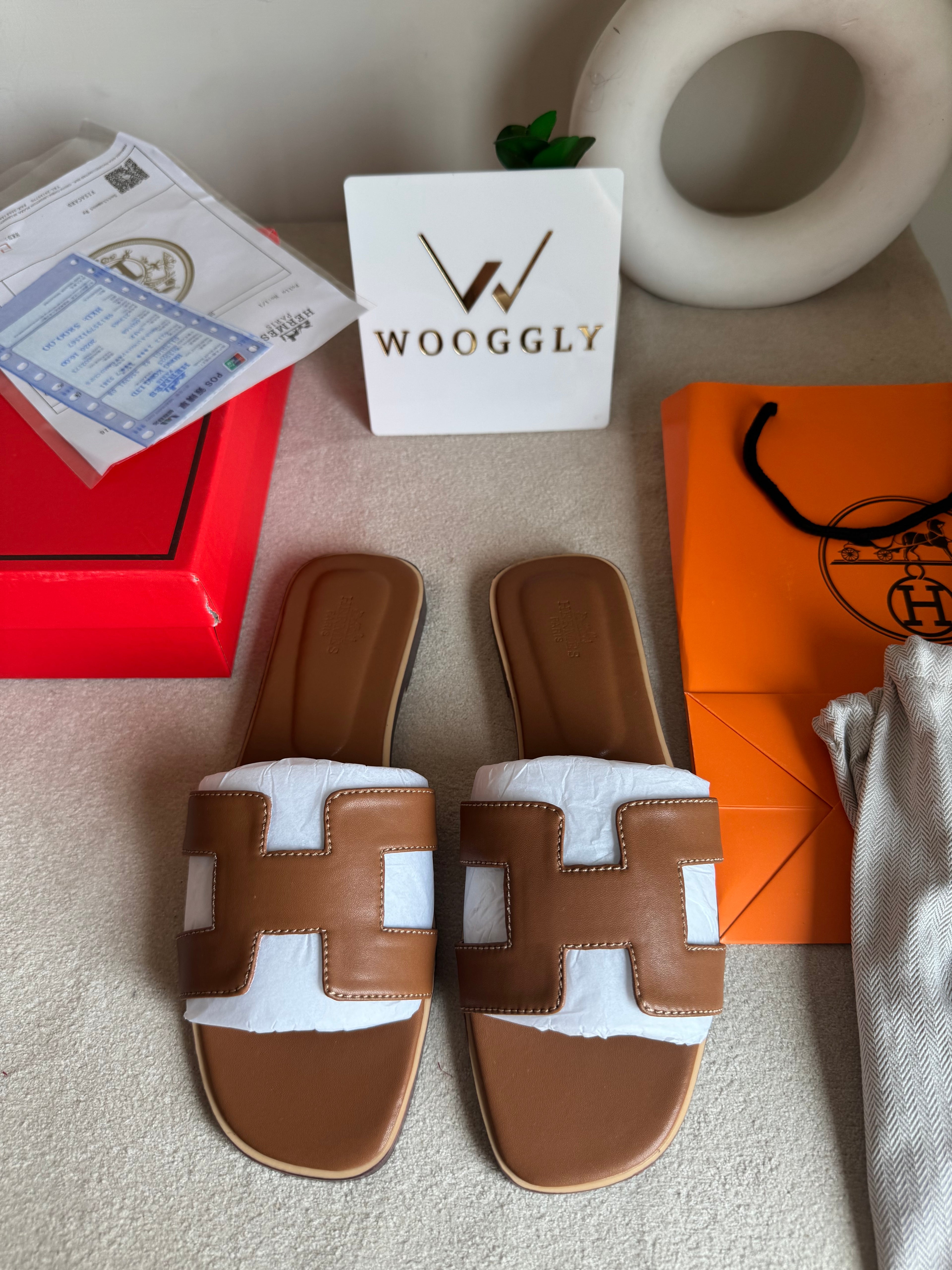 Premium Hermes Slides Brown