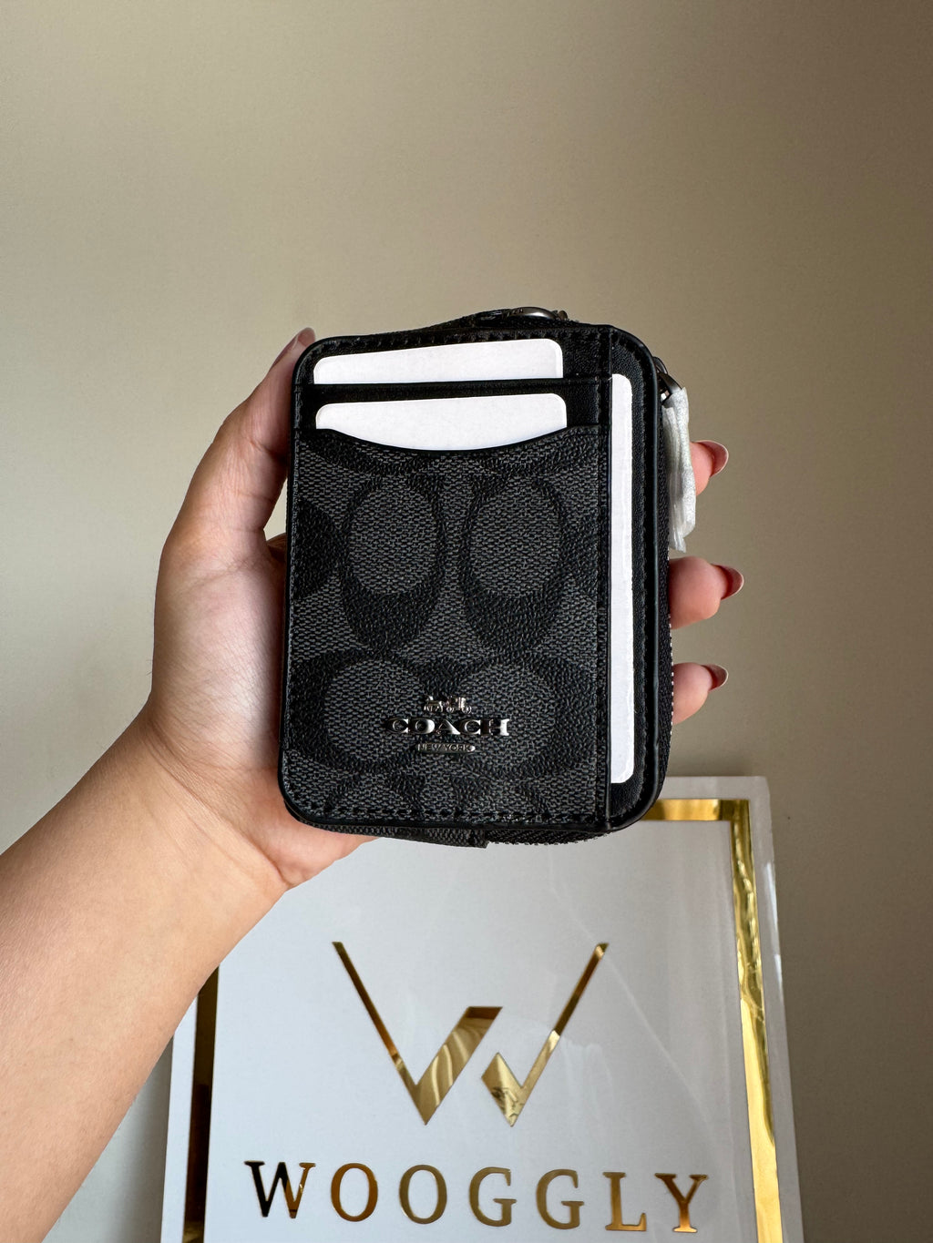 Coach Zip Card Case - Black with Silver Logo