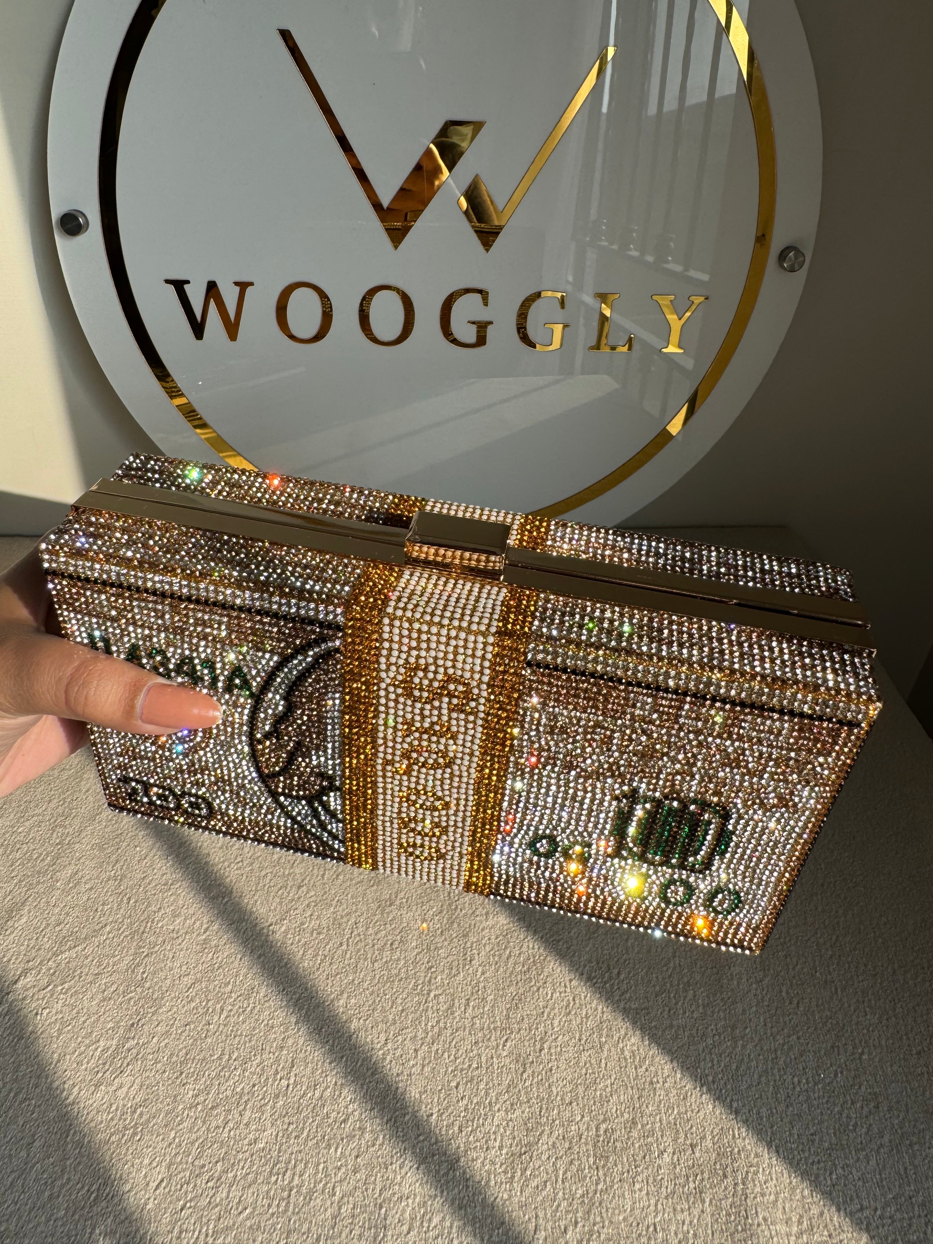 Premium Dollar Clutch - Gold with Chain