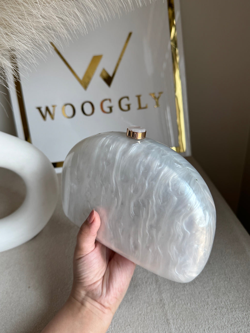 Marble Acrylic Clutch - Pearly
