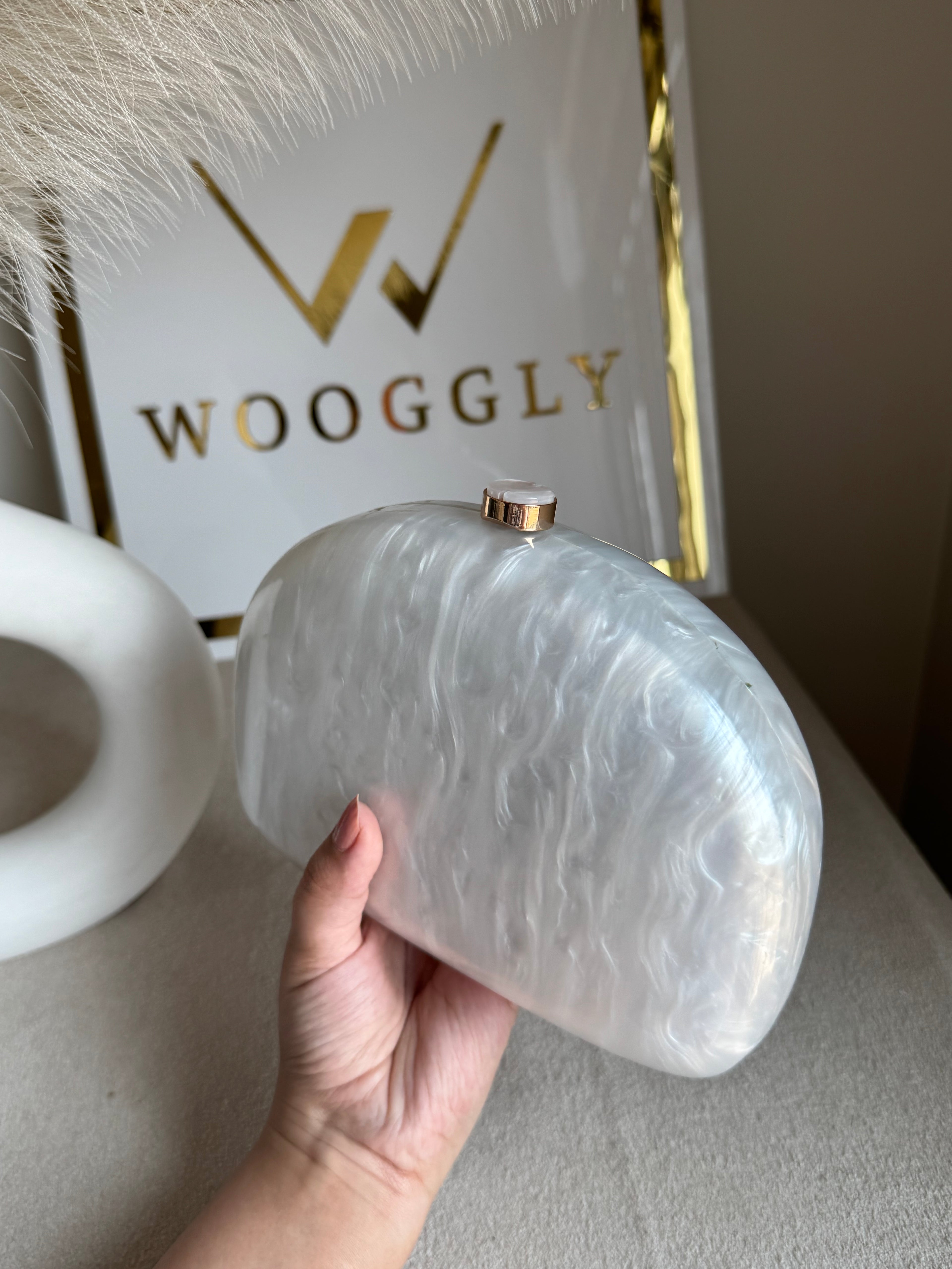 Marble Acrylic Clutch - Pearly