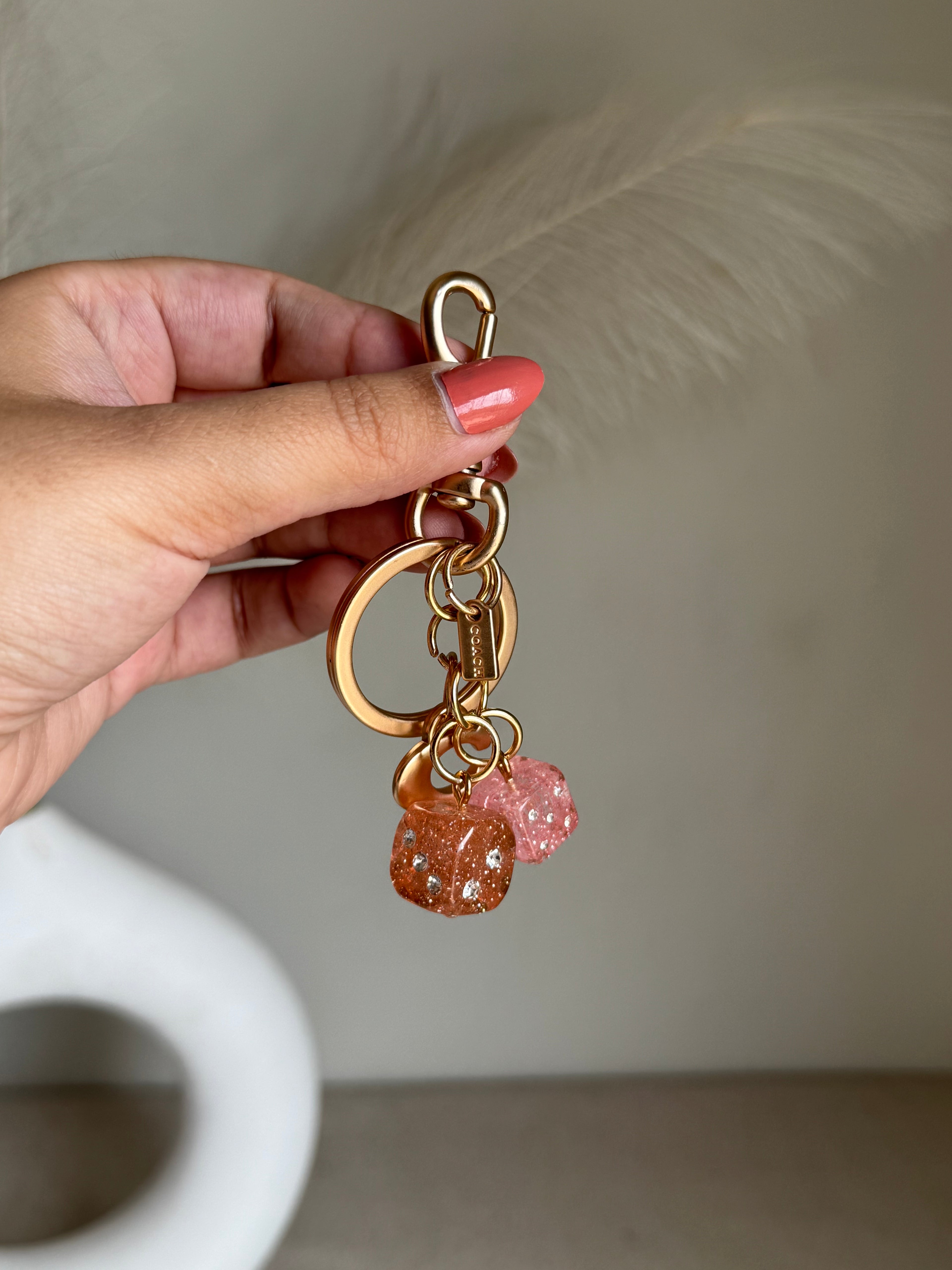 PREMIUM Coach Dice Bag Charm - Pink & Peach