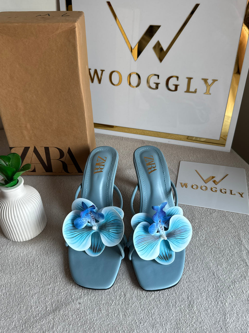 Zara Flower Heels BABY BLUE- with Brand Box