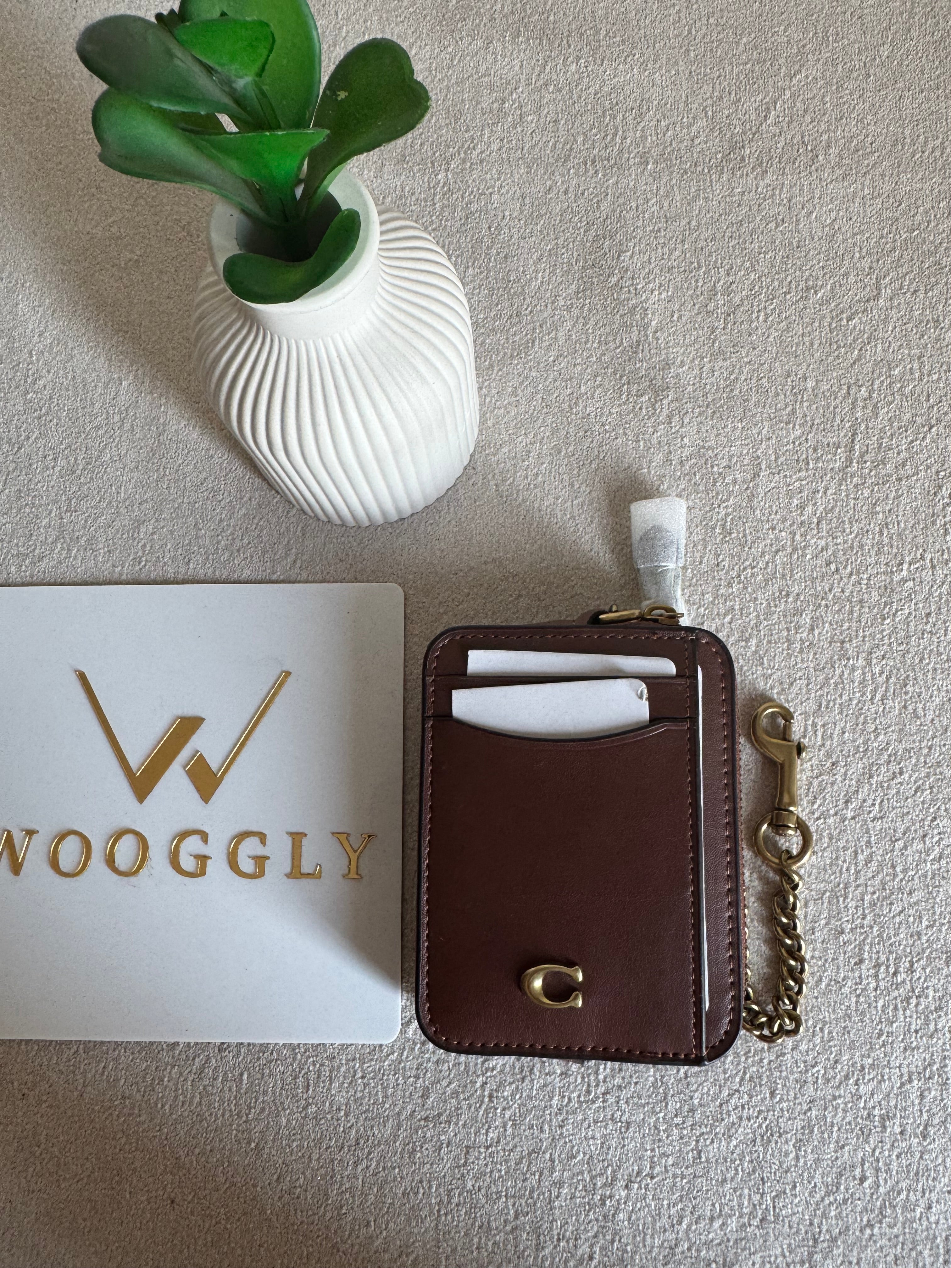 Coach Zip Card Case with Box Packing - Chocolate Brown