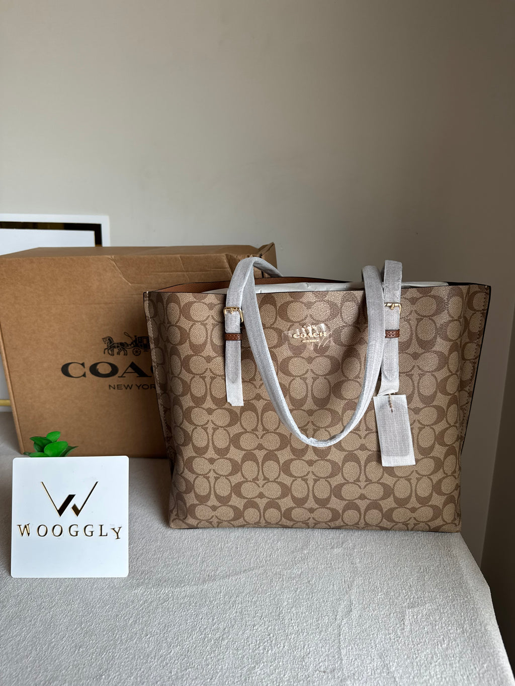 EXTREMELY PREMIUM COACH Mollie Tote Bag - Signature Apricot Brown (BOX PACKING)