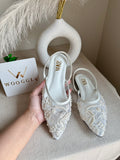 Zara Embroidered Mesh Slingback Flats  - White