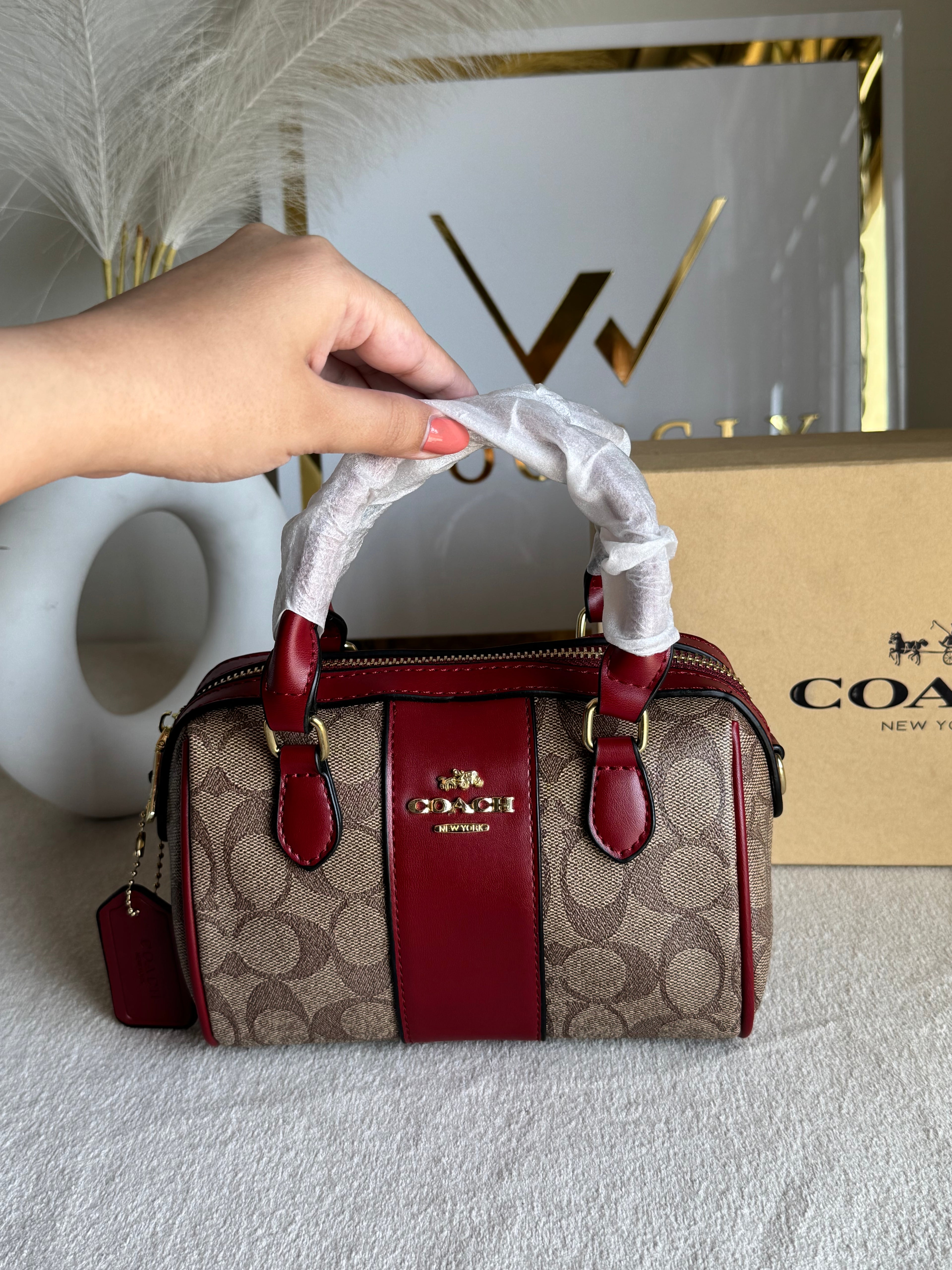 COACH Mini Duffle Bag PREMIUM with Long Strap (Maroon) - BOX PACKING