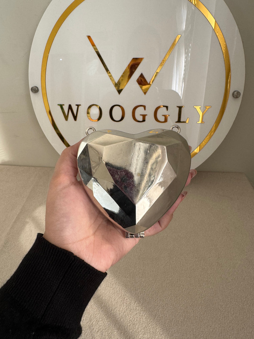 Metallic Heart Clutch with Chain - Mini Silver