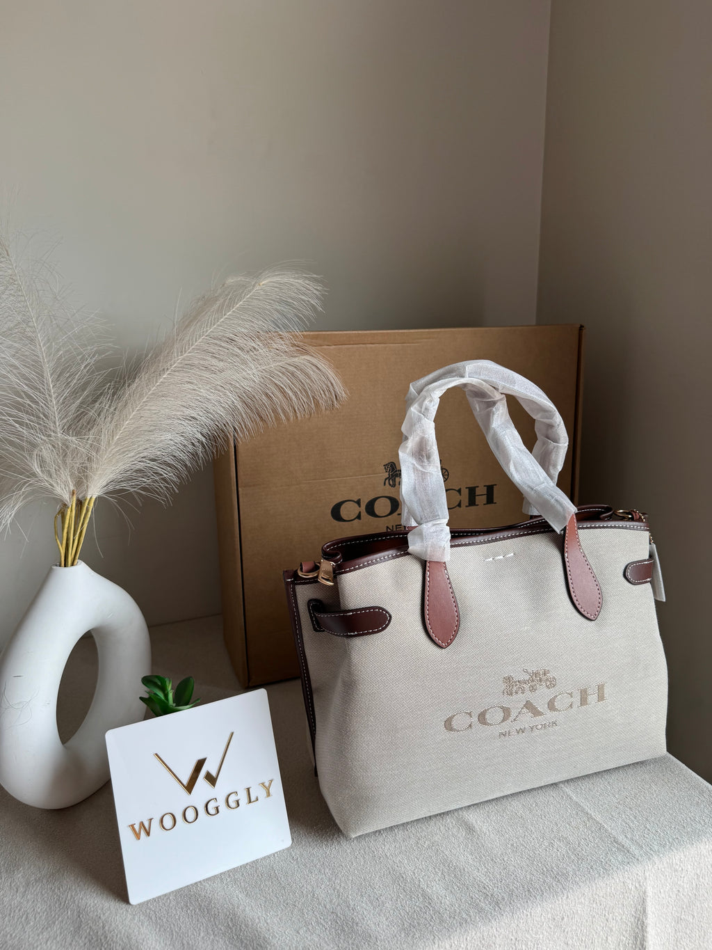 COACH PREMIUM Hand Bag (Brown Jute) BOX PACKING