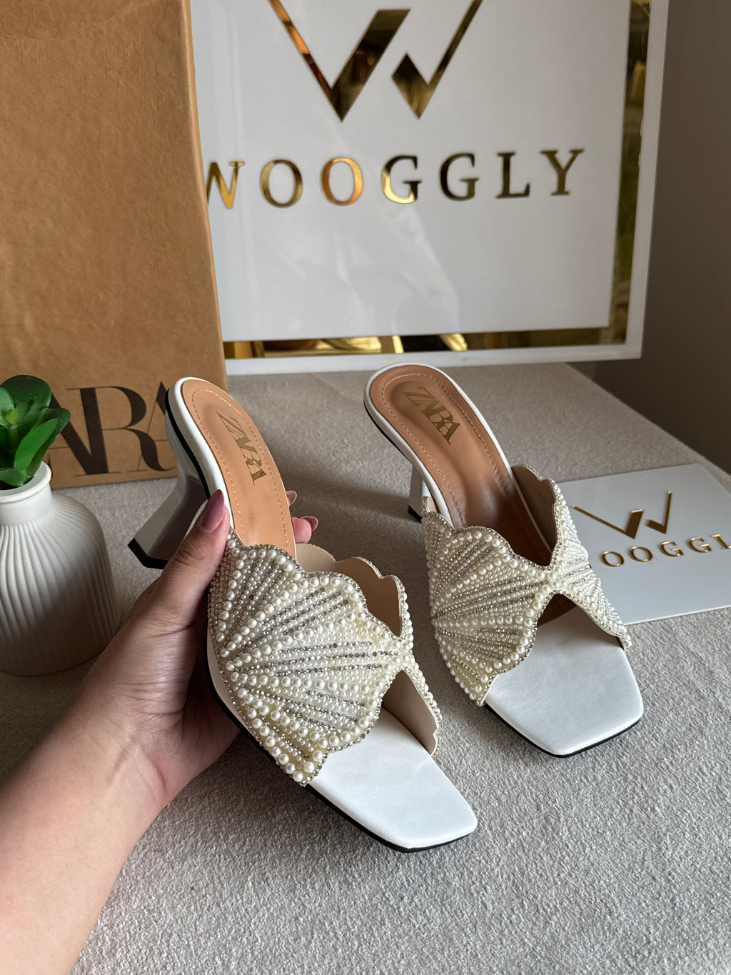 Viral Zara Faux Heels WHITE with Brand Box