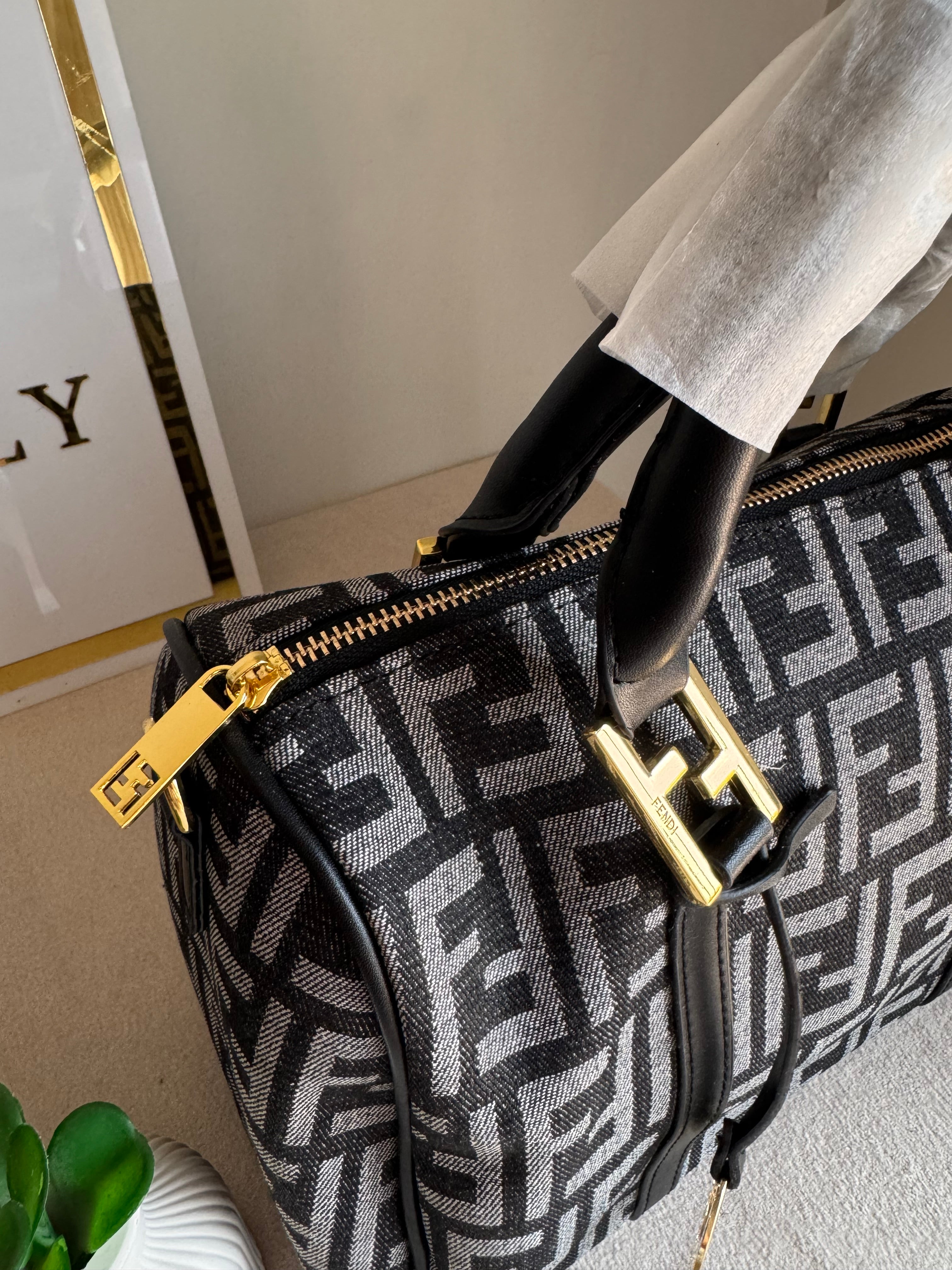 Fendi Signature Hand Bag - Black & Grey