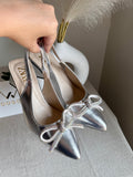 Zara Statement Bow Heels - Silver
