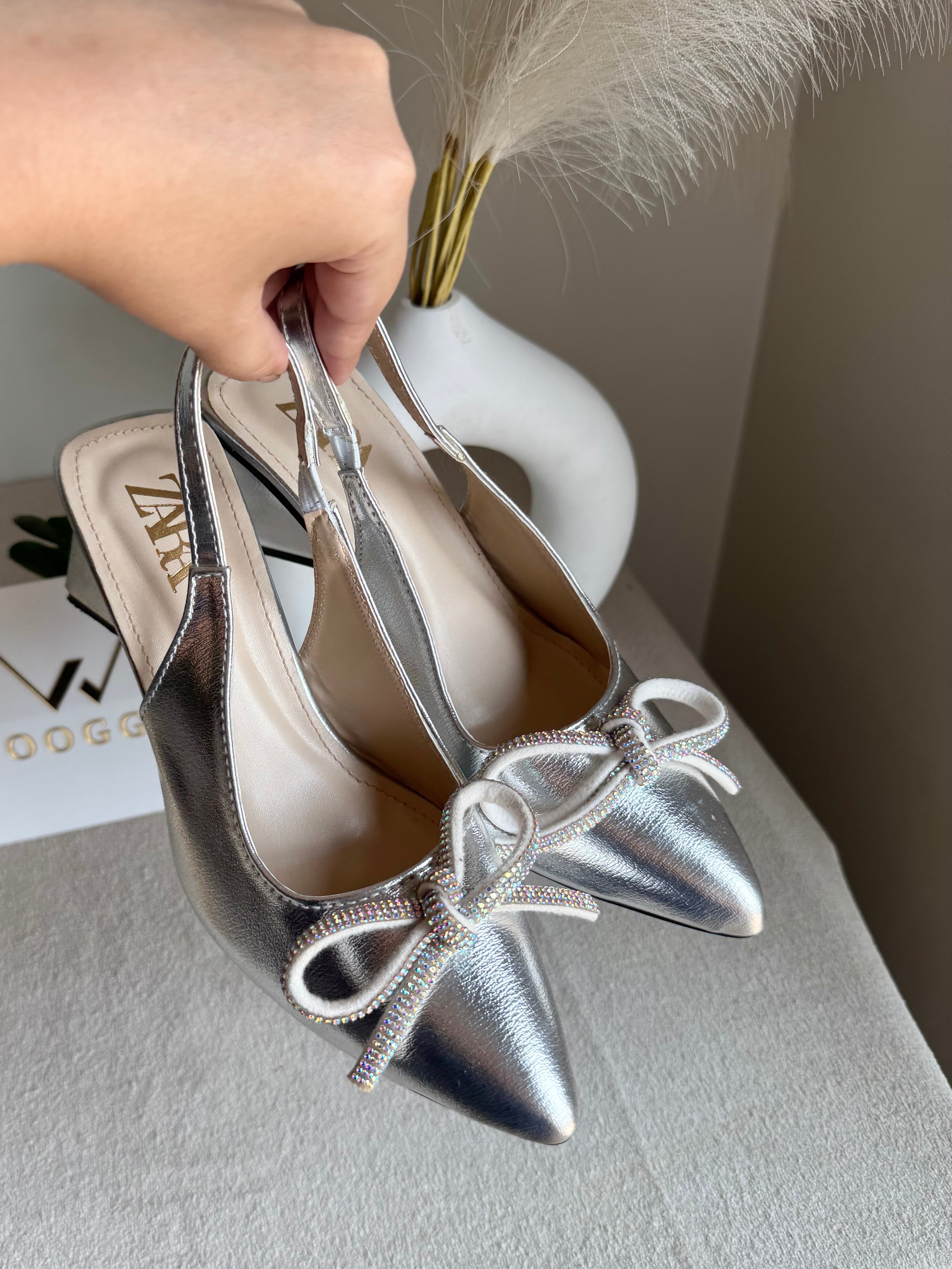 Zara Statement Bow Heels - Silver