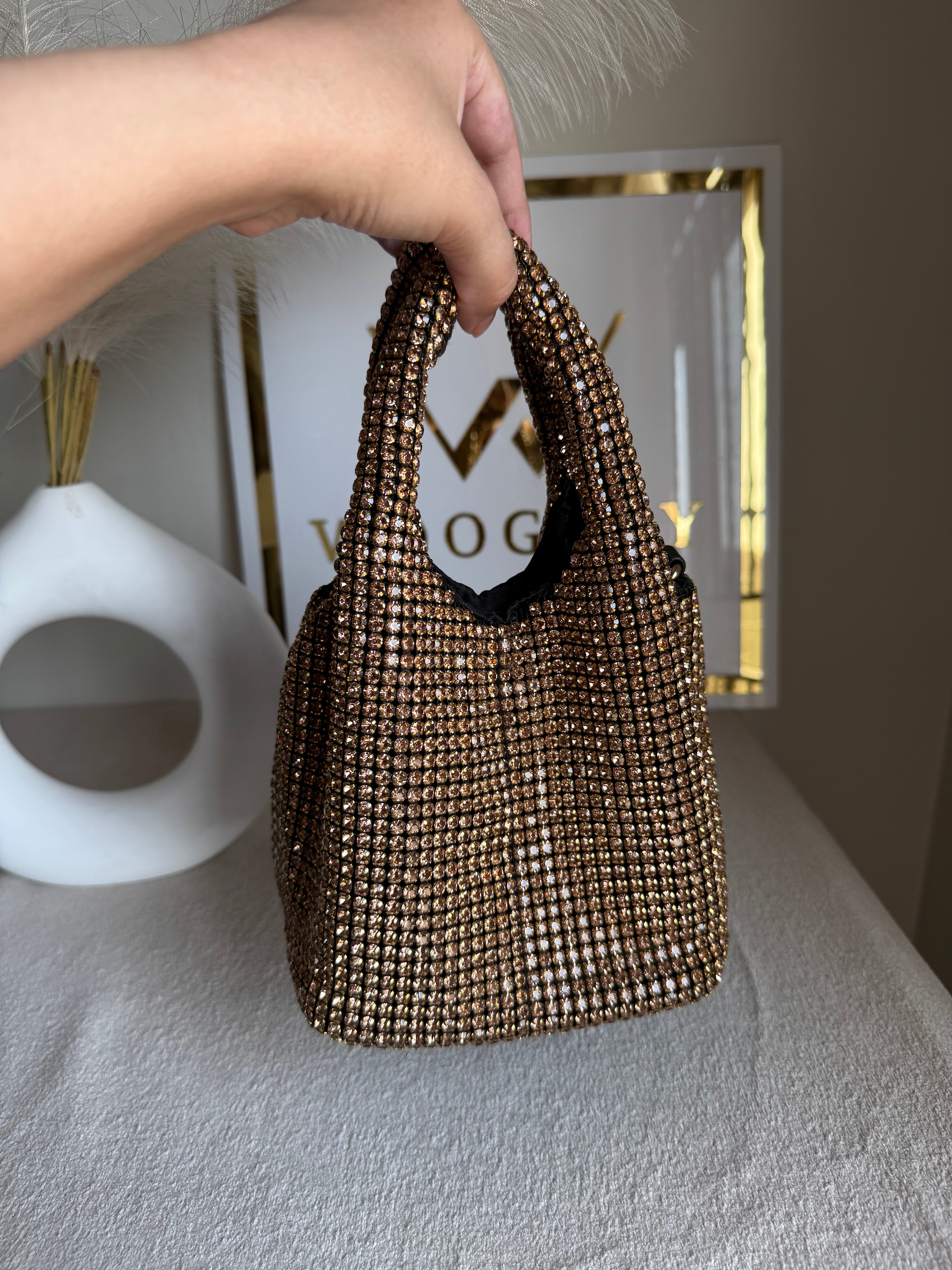 Party Wear Rhinestone Bucket Bag - Champagne