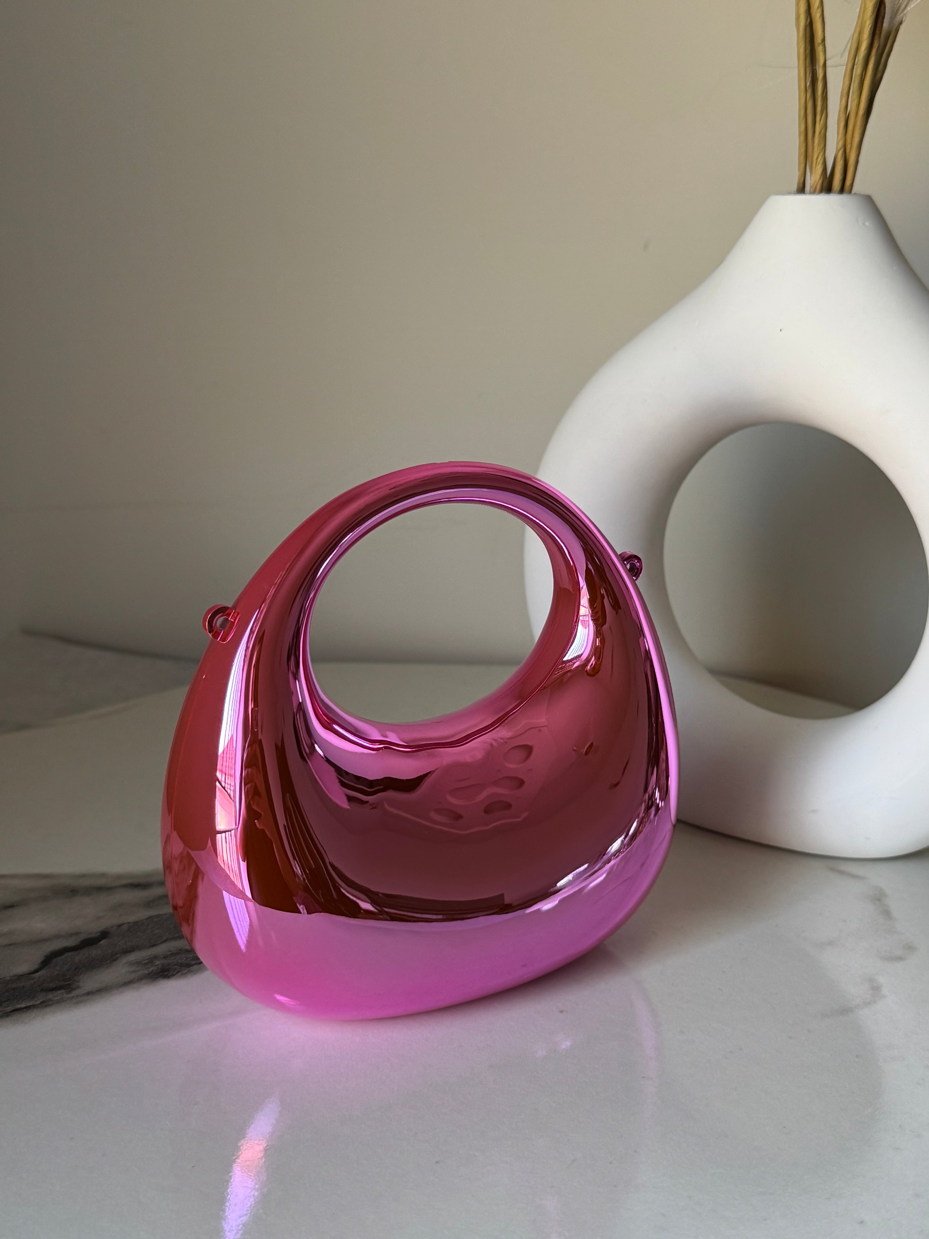 Viral Metallic Clutch with Chain - Mini Pink