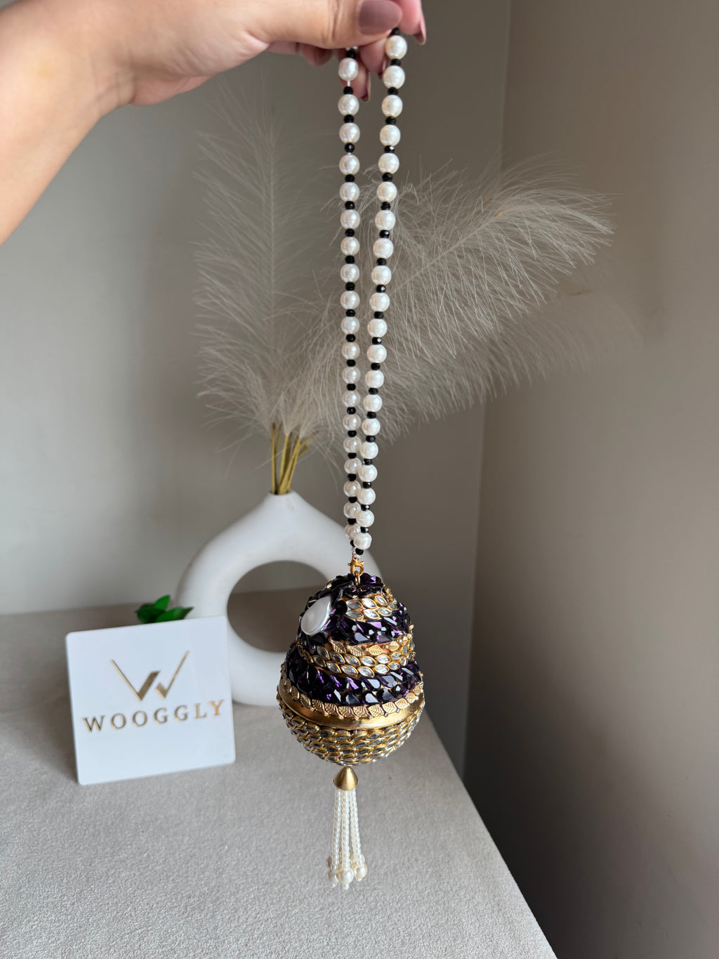 Turkish Potli - Gold Magenta Pearl