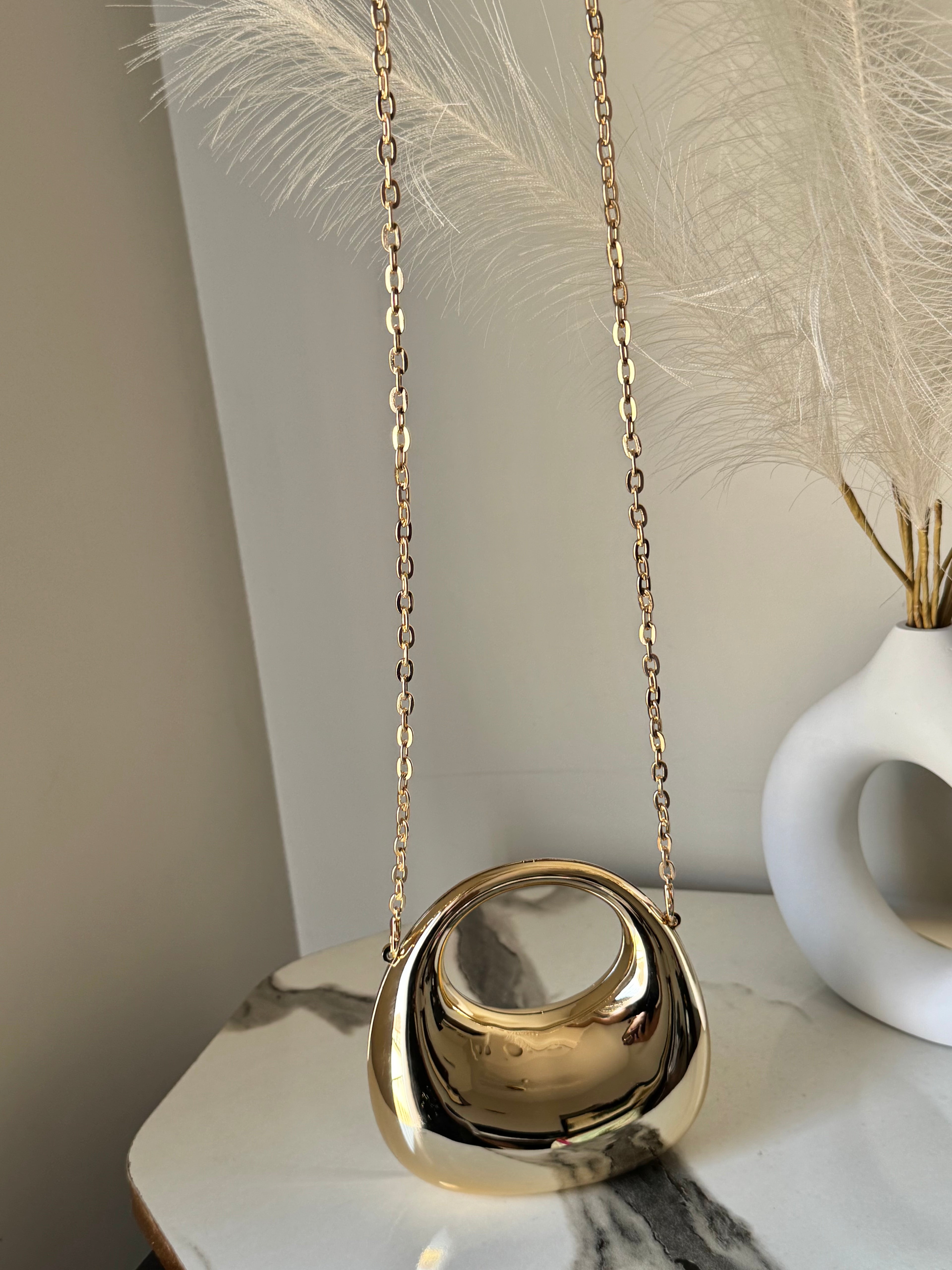 cb2 gold hanging planter Viral Metallic Clutch with Chain