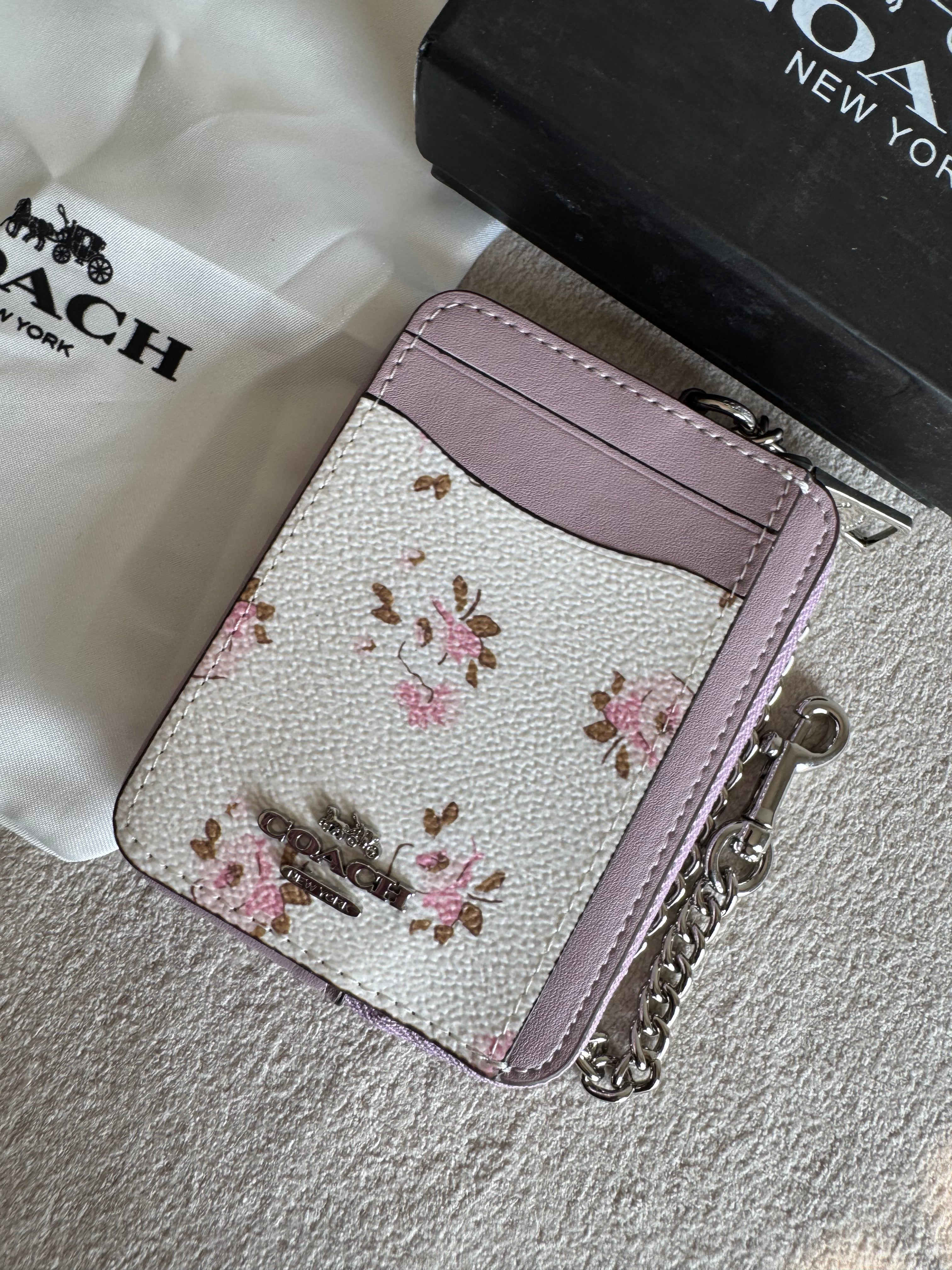 Coach Zip Card Case with Box Packing - Floral Lilac