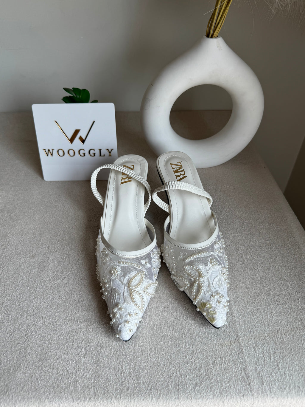 Zara Embroidered Net Heels - White