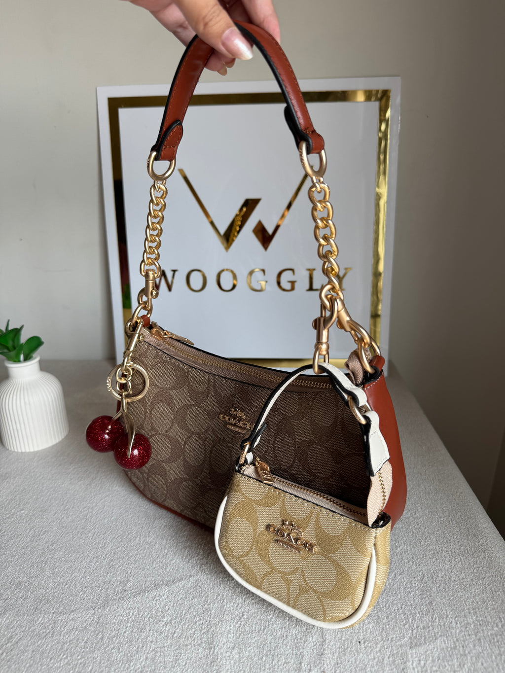 COACH Teri Gift Box with Baby Teri Charm & Coach Cherry Charm - Apricot Brown
