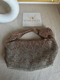 Party Wear Rhinestone Bow Bag - Rose Gold with Silver