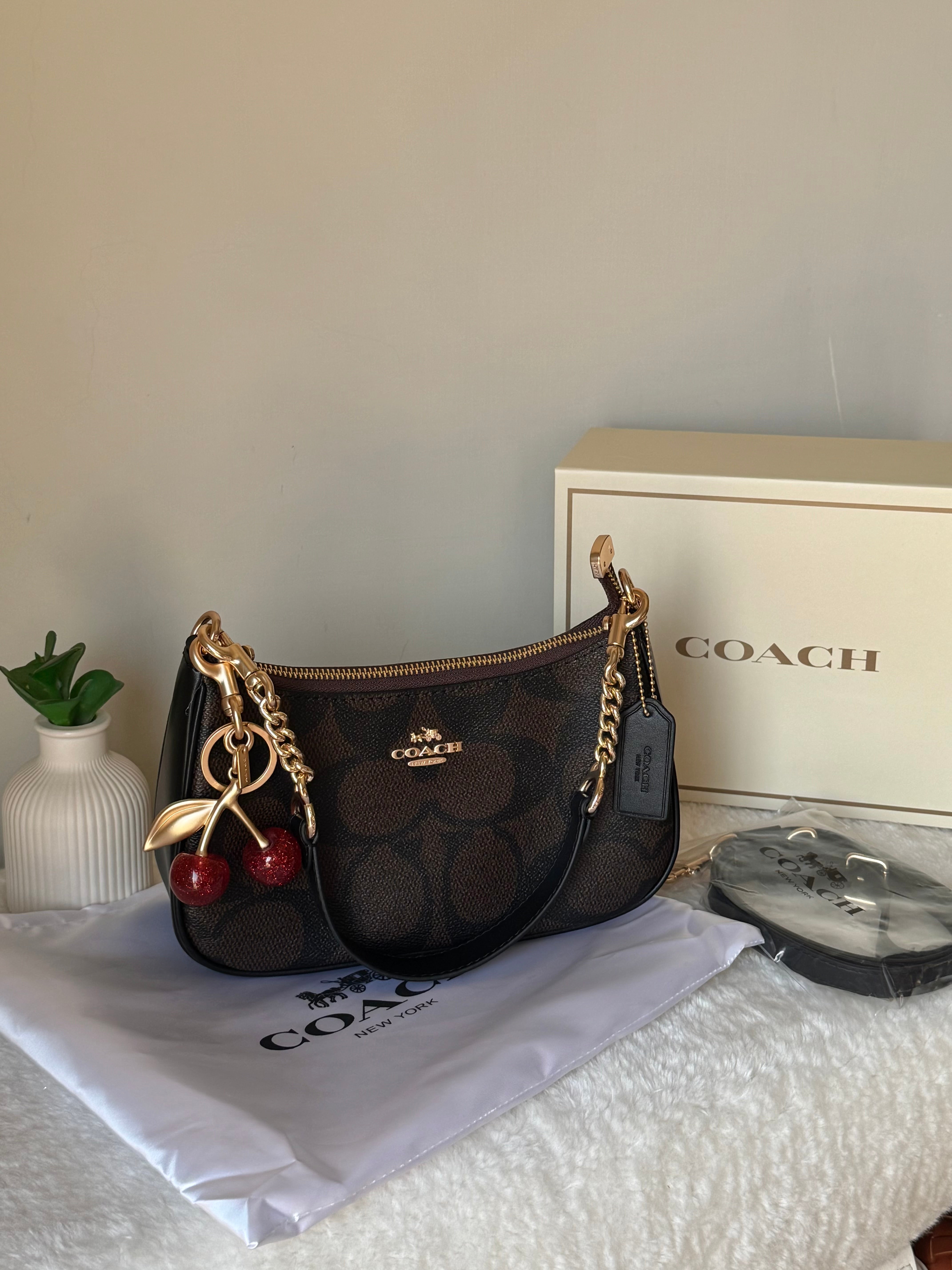 COACH TERI PREMIUM with Coach Cherry Charm (Brown) - BOX PACKING