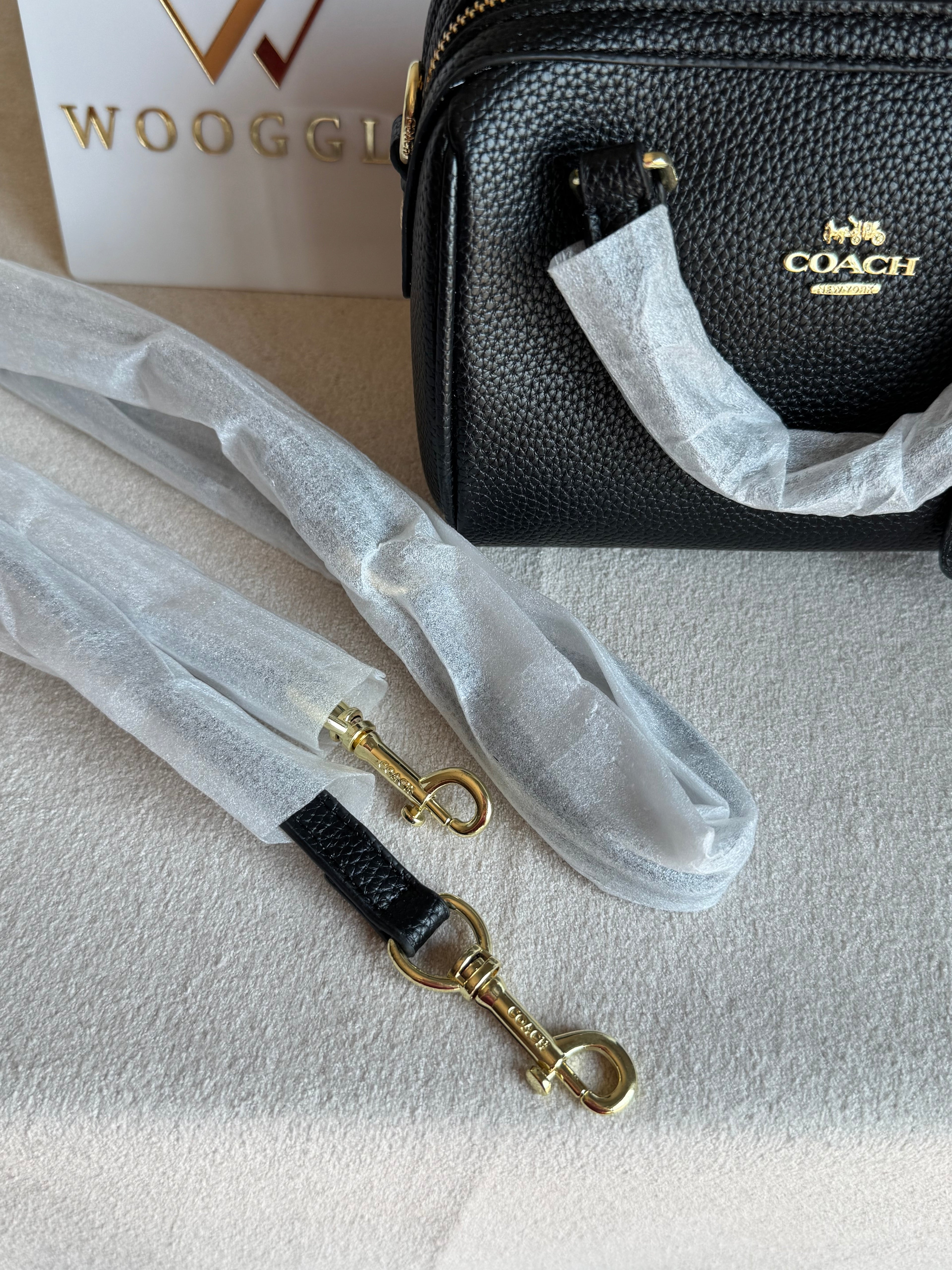 COACH Mini Duffle Bag PREMIUM with Long Strap BLACK - BOX PACKING