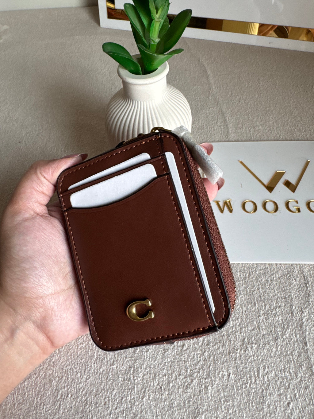 Coach Zip Card Case - Cadbury Brown