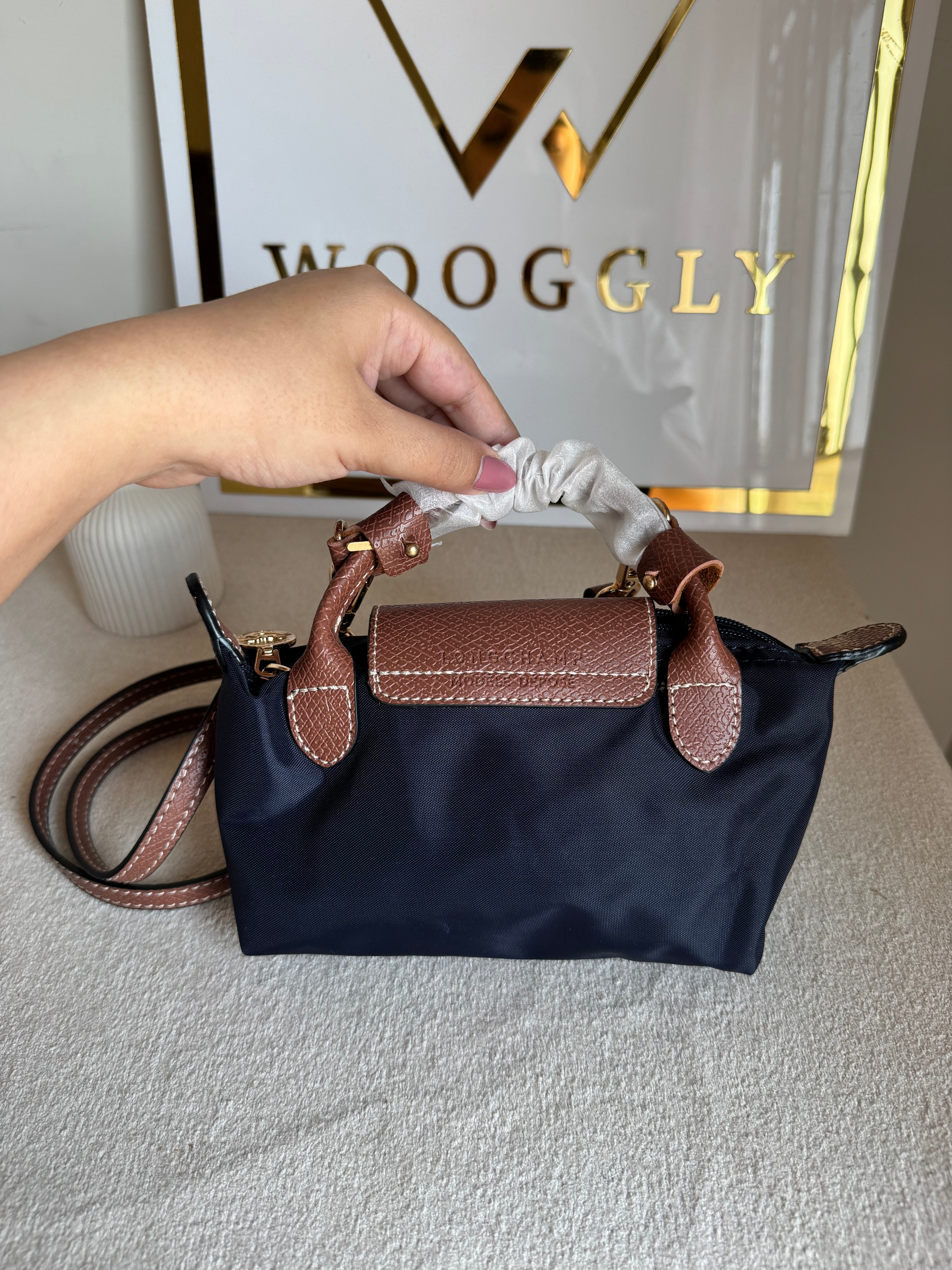Premium LongChamp Crossbody Bag with Strap - Blue (WITH BRAND LOGO)