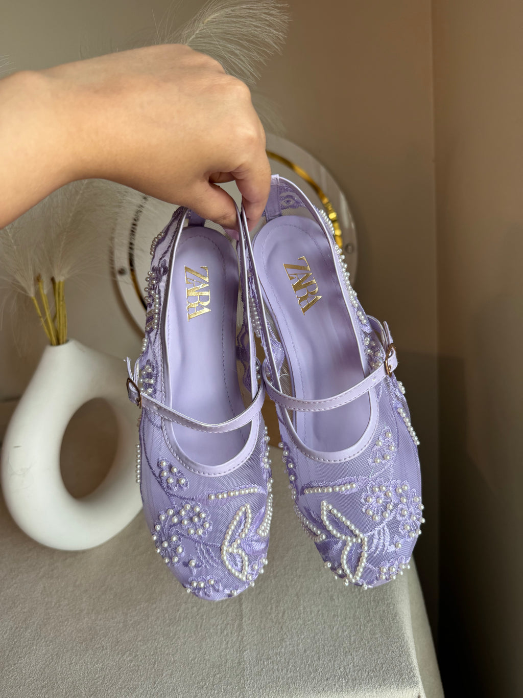 Zara Embroided Net Pumps - Lilac