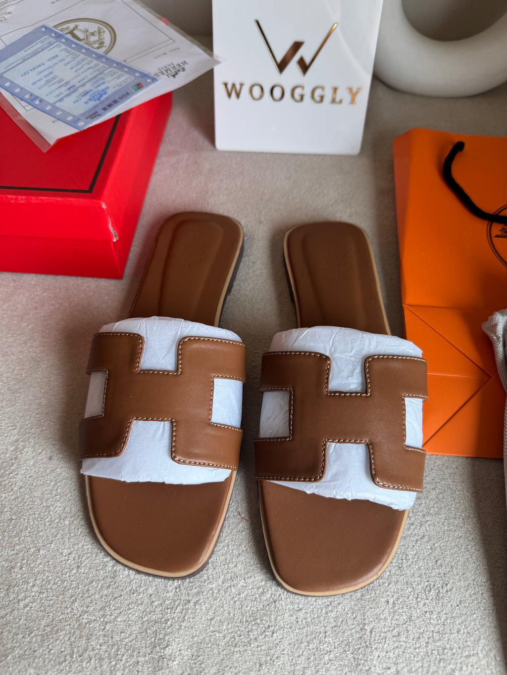 Premium Hermes Slides Brown