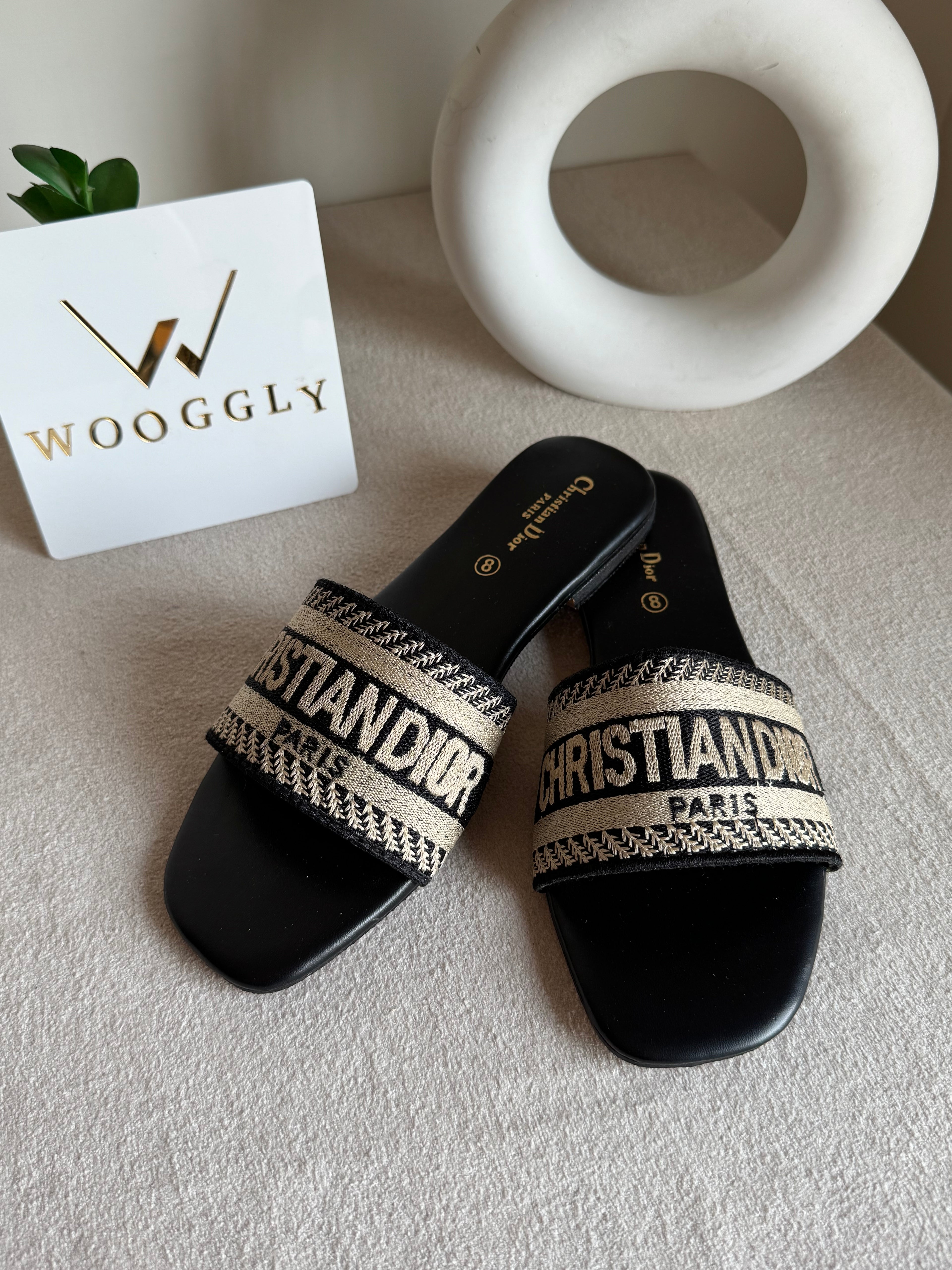 Signature Dior Embroided Slides