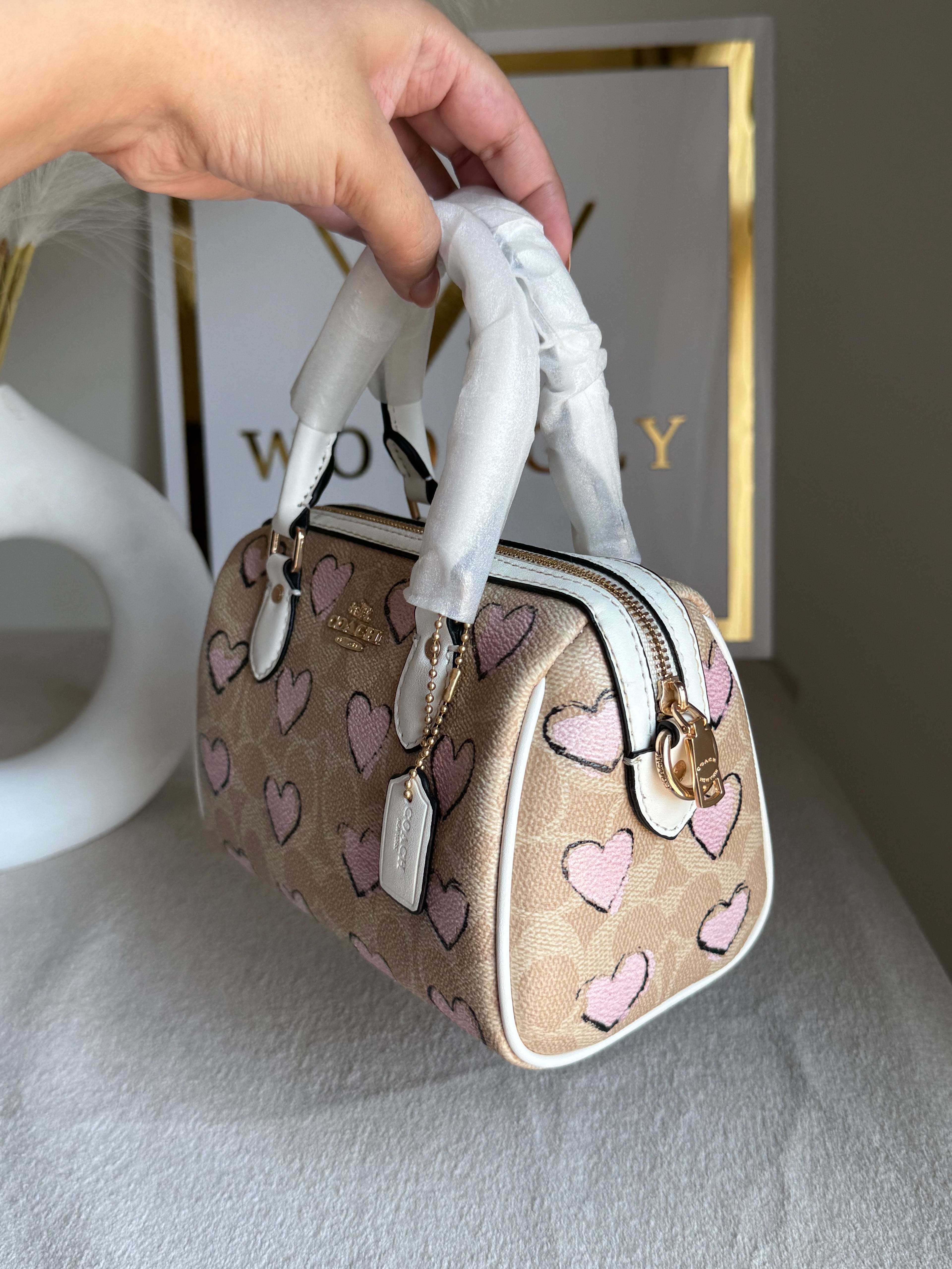 COACH Mini Duffle Bag PREMIUM with Long Strap (Baby Pink Hearts) - BOX PACKING