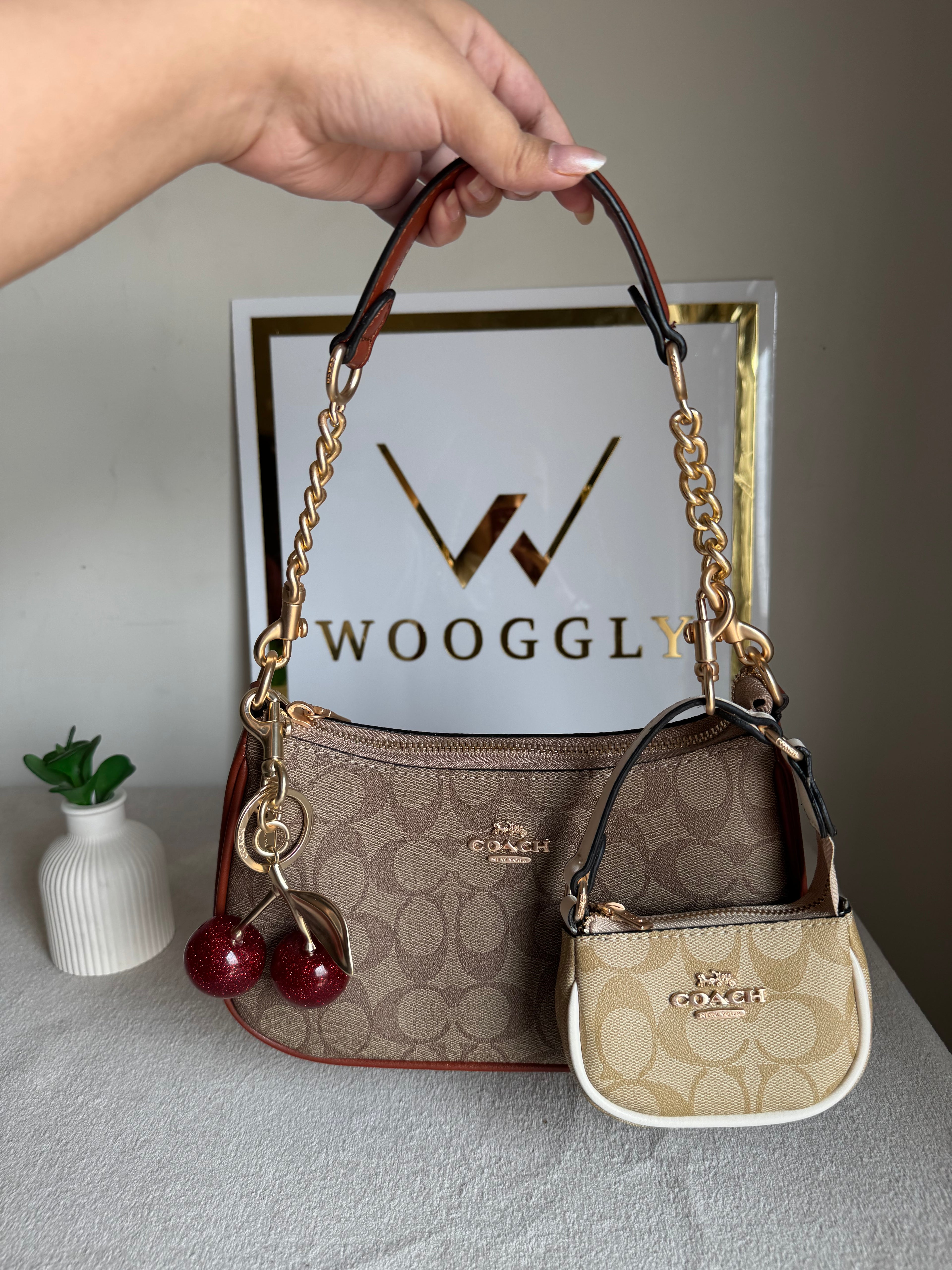 COACH Teri Gift Box with Baby Teri Charm & Coach Cherry Charm - Apricot Brown